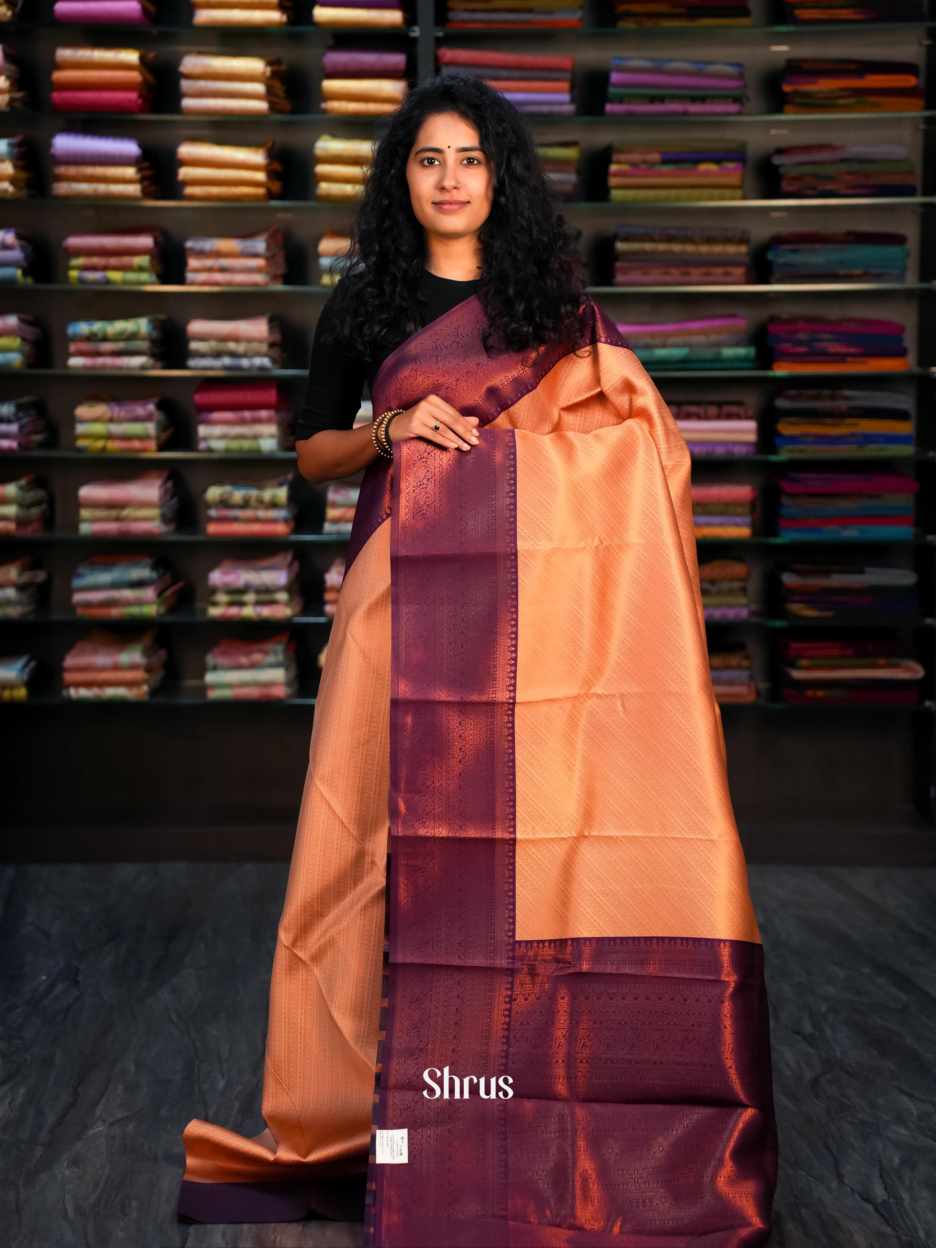 Peach & Purple- Semi Arani Silk Saree - Shop on ShrusEternity.com