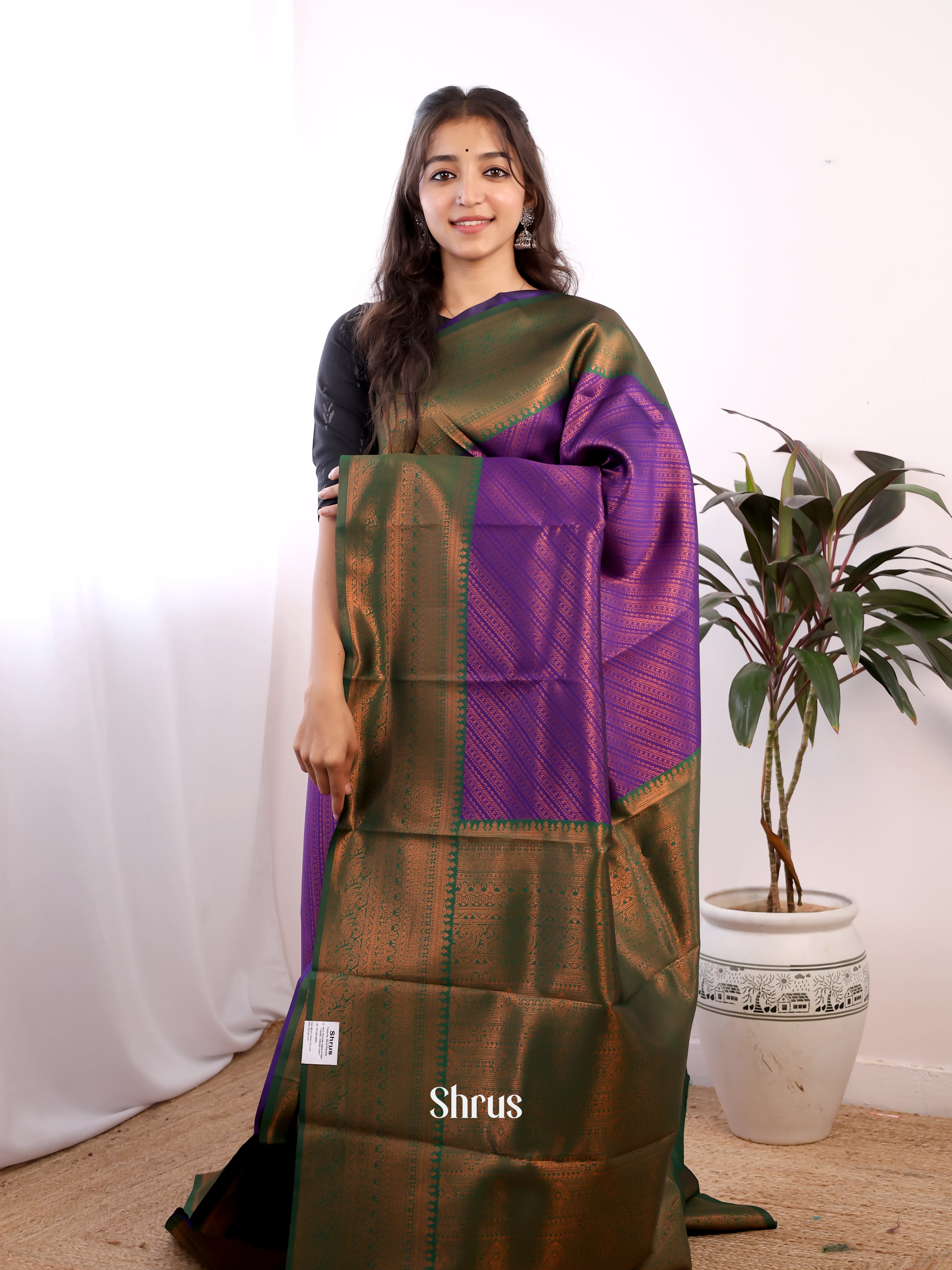 Purple & green - Semi Arani Silk Saree - Shop on ShrusEternity.com