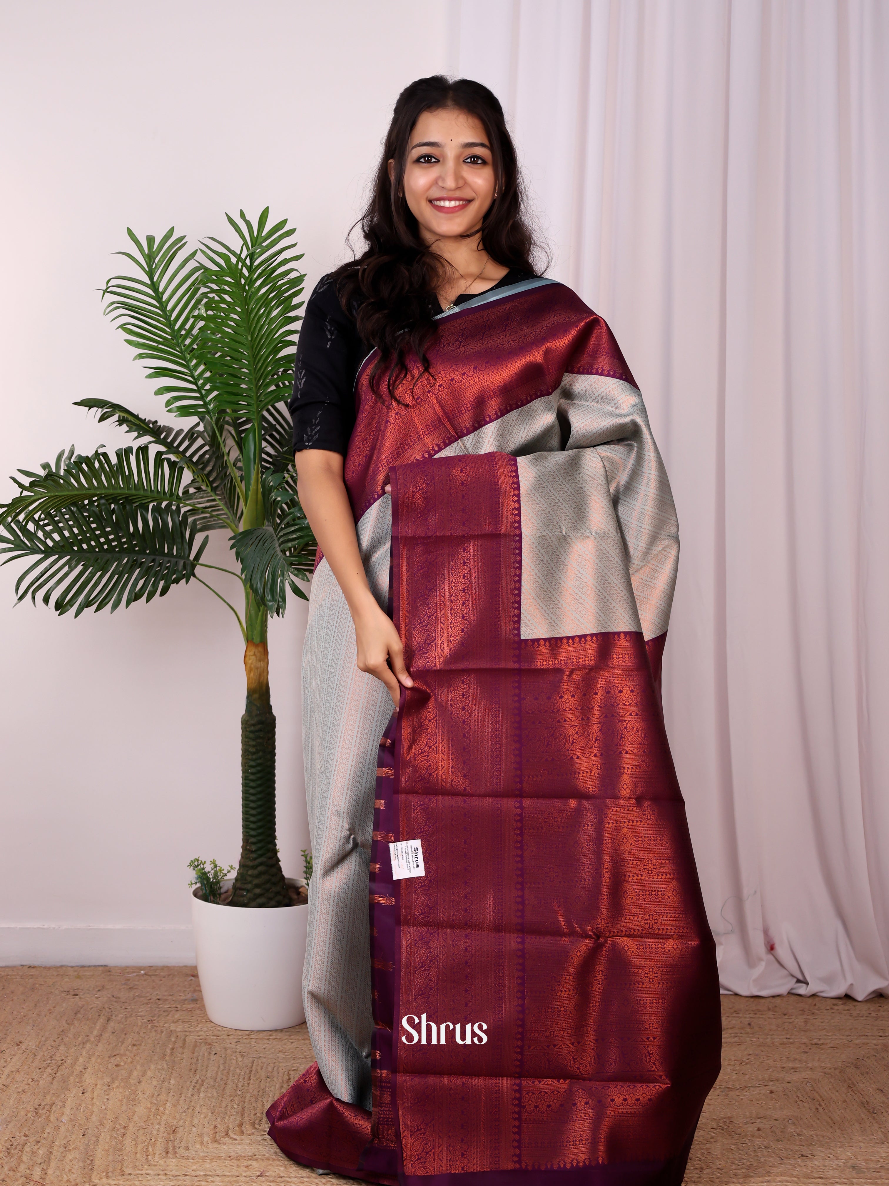 Ice Blue & Purple - Semi Arani Silk Saree - Shop on ShrusEternity.com