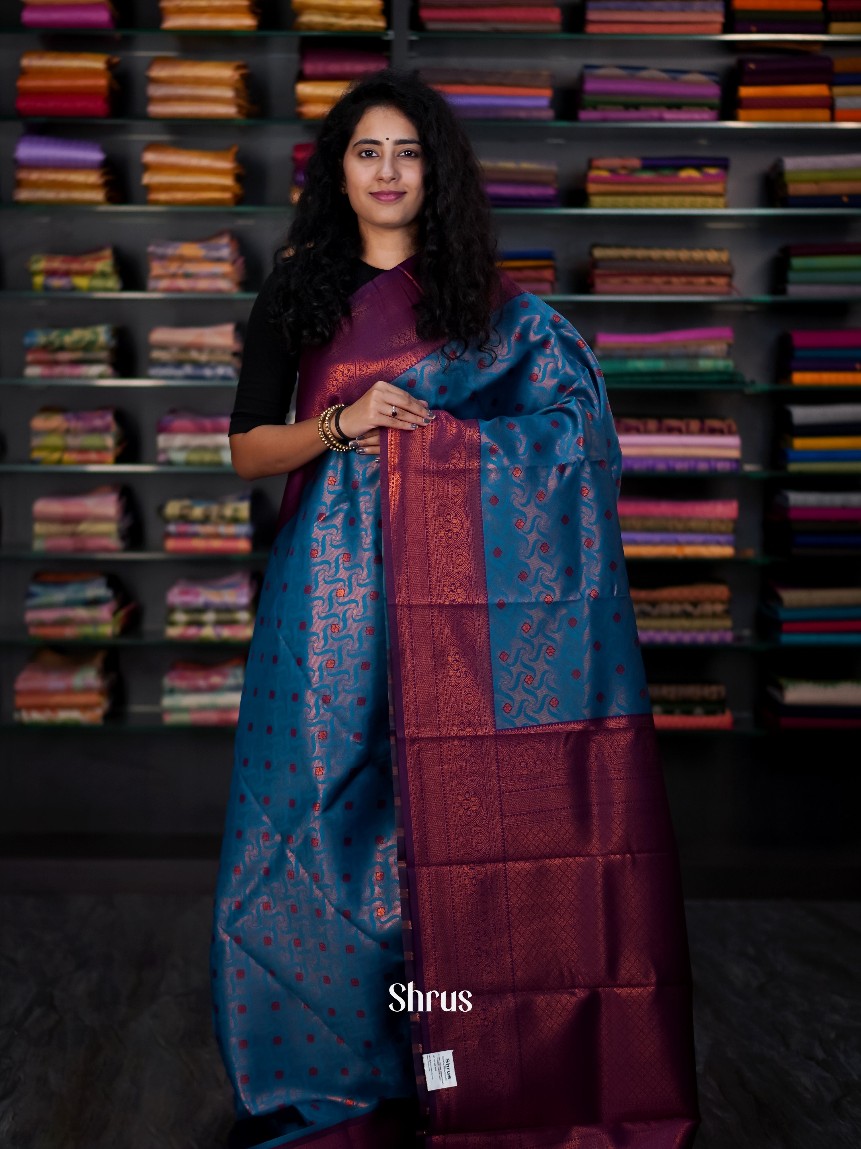 Blue & Purple - Semi Arani Silk Saree - Shop on ShrusEternity.com