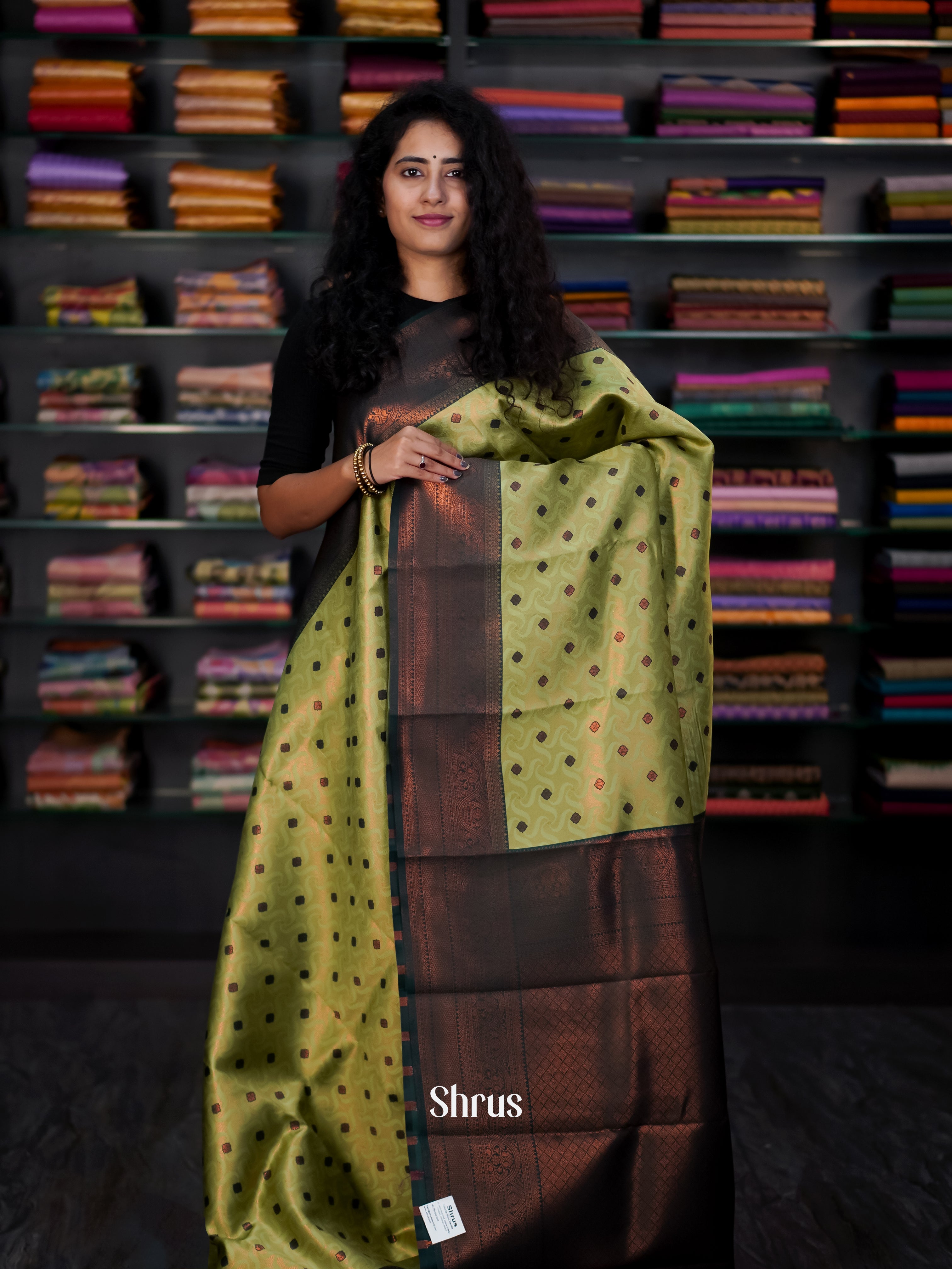 Lite Green & Green- Semi Arani Silk Saree - Shop on ShrusEternity.com