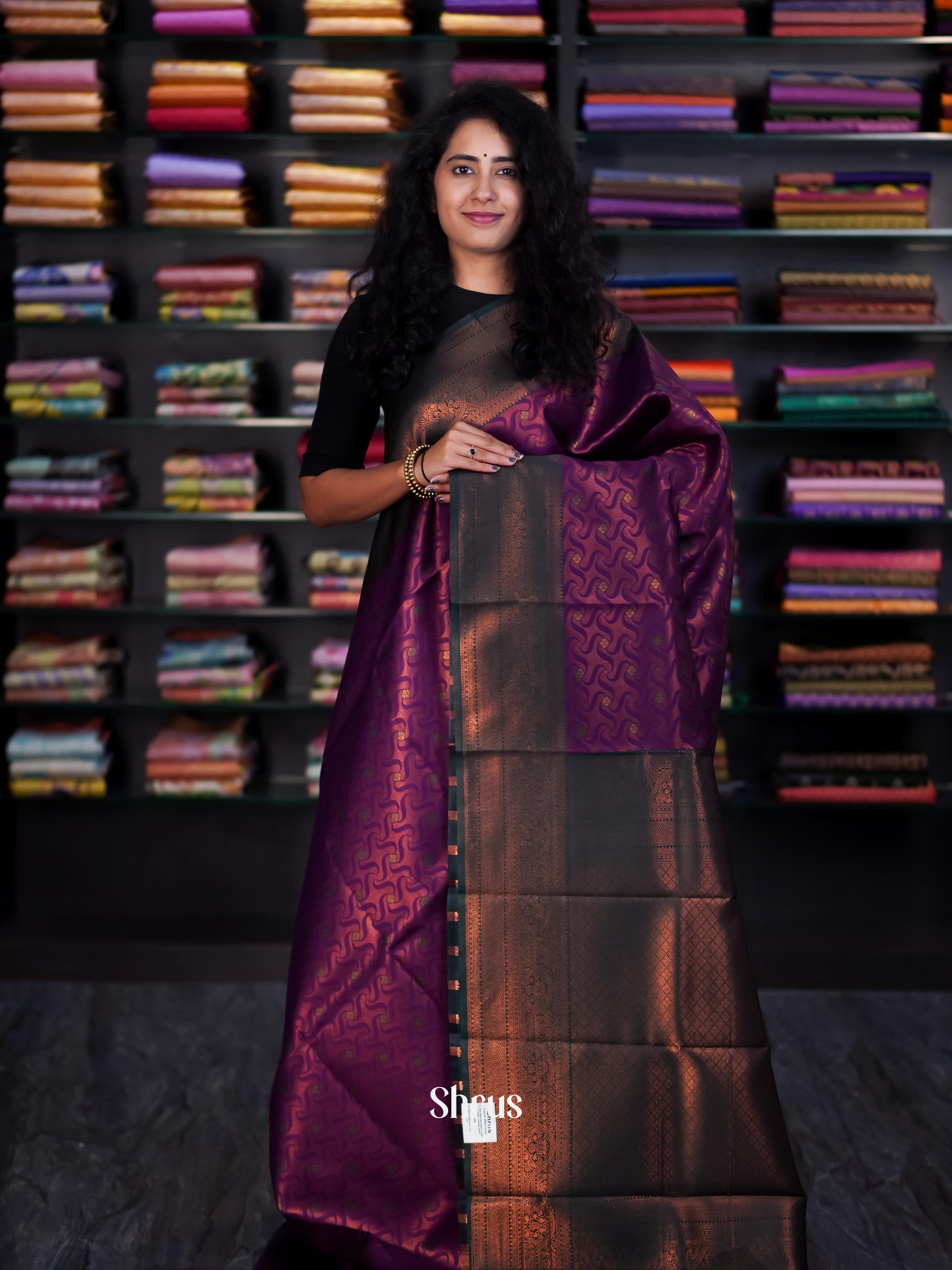 Purple & Green - Semi Arani Silk Saree - Shop on ShrusEternity.com