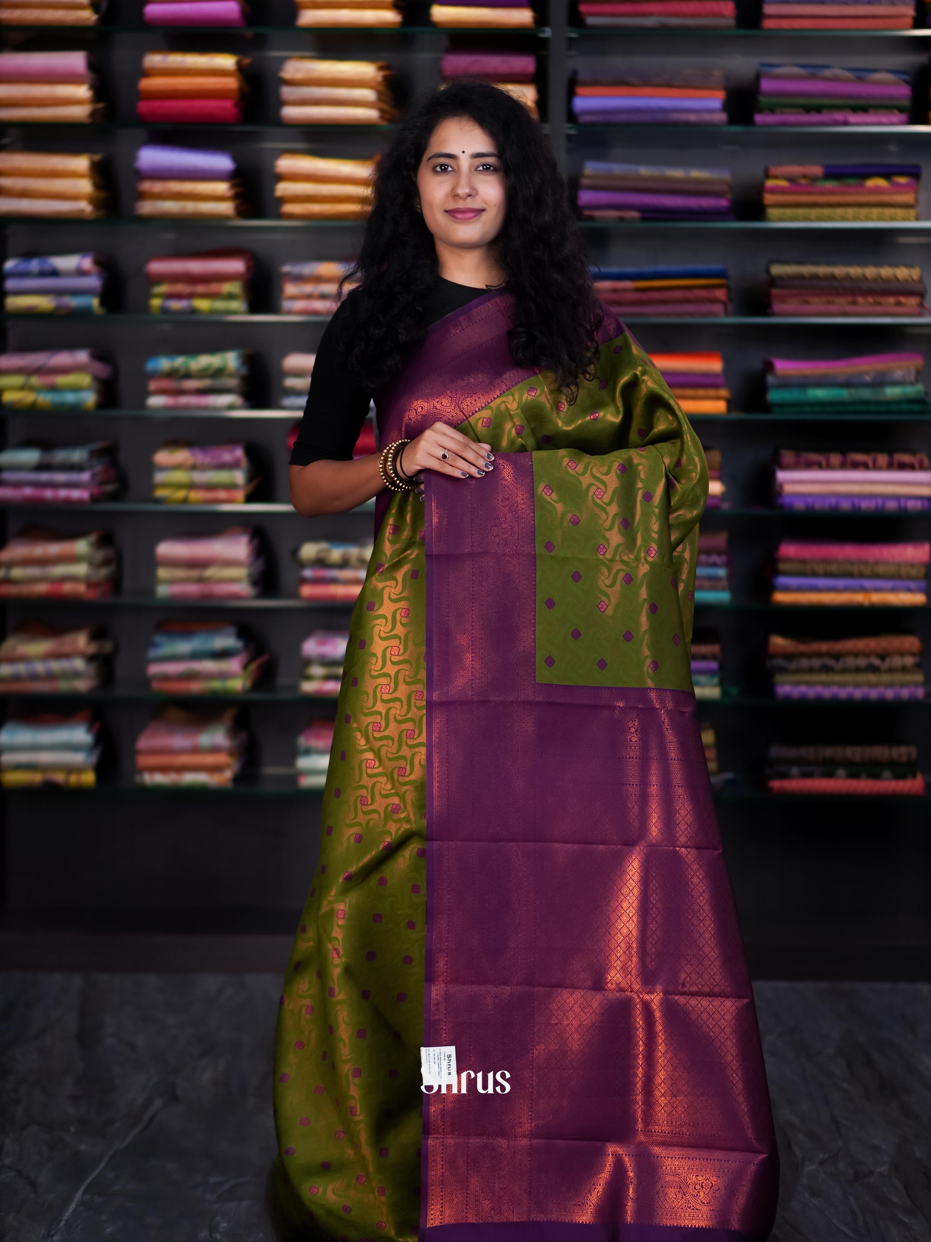 Green & Purple - Semi Arani Silk Saree - Shop on ShrusEternity.com