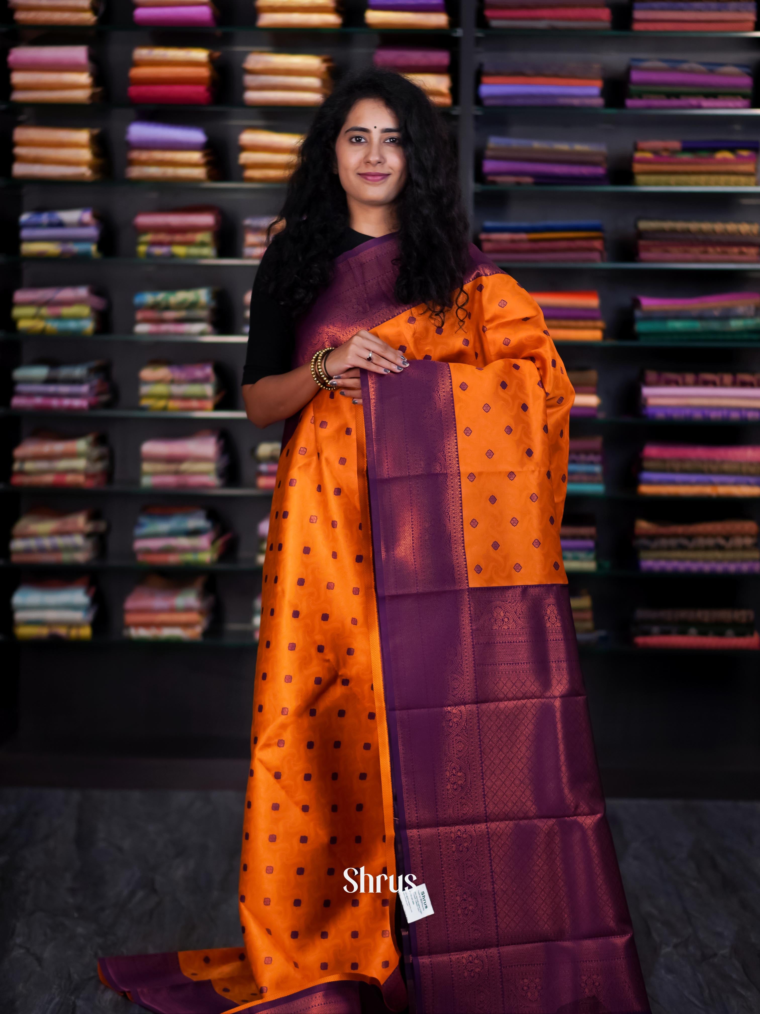 Orange & Purple - Semi Arani Silk Saree - Shop on ShrusEternity.com