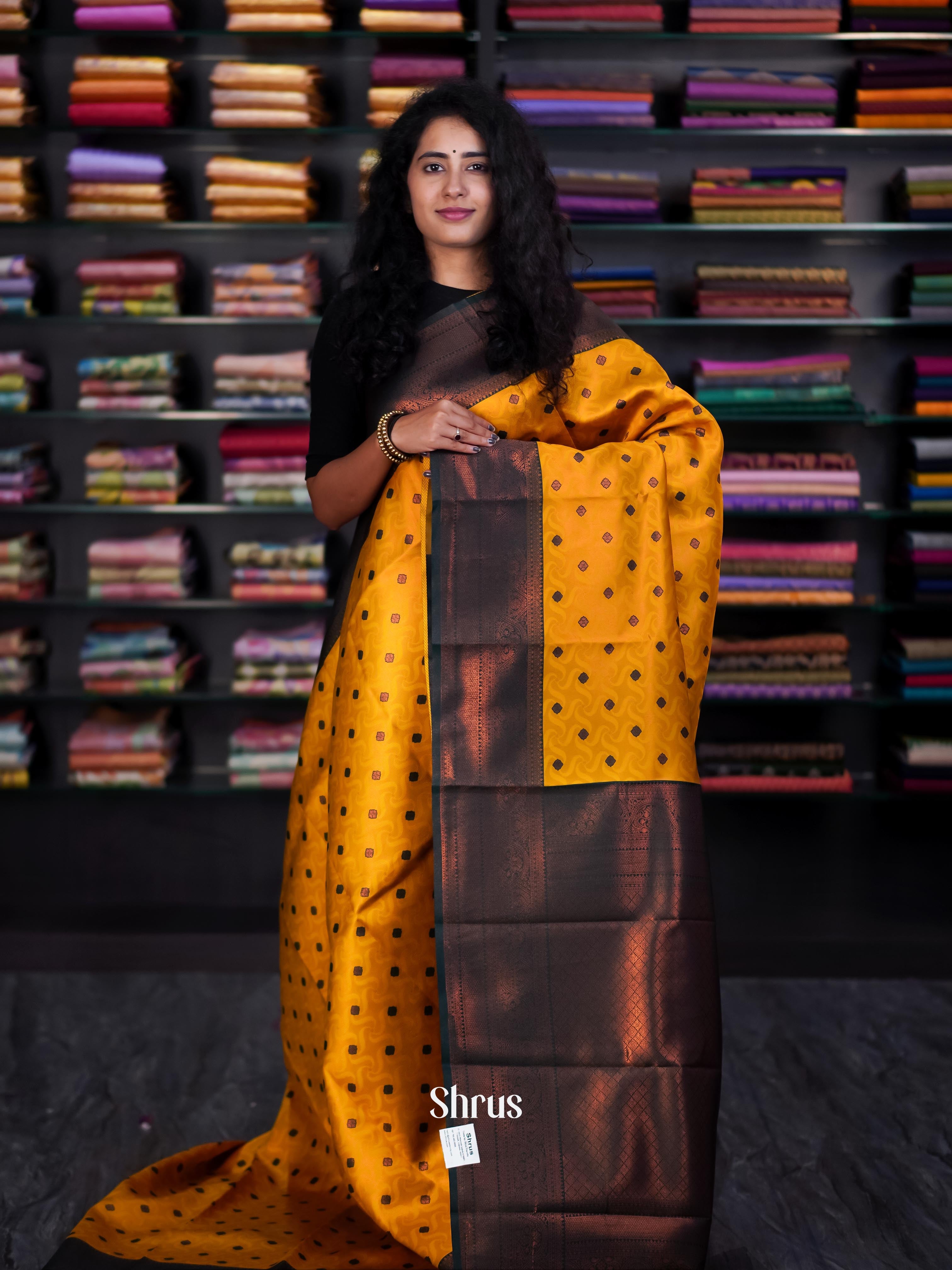 Mustard & Green- Semi Arani Silk Saree - Shop on ShrusEternity.com
