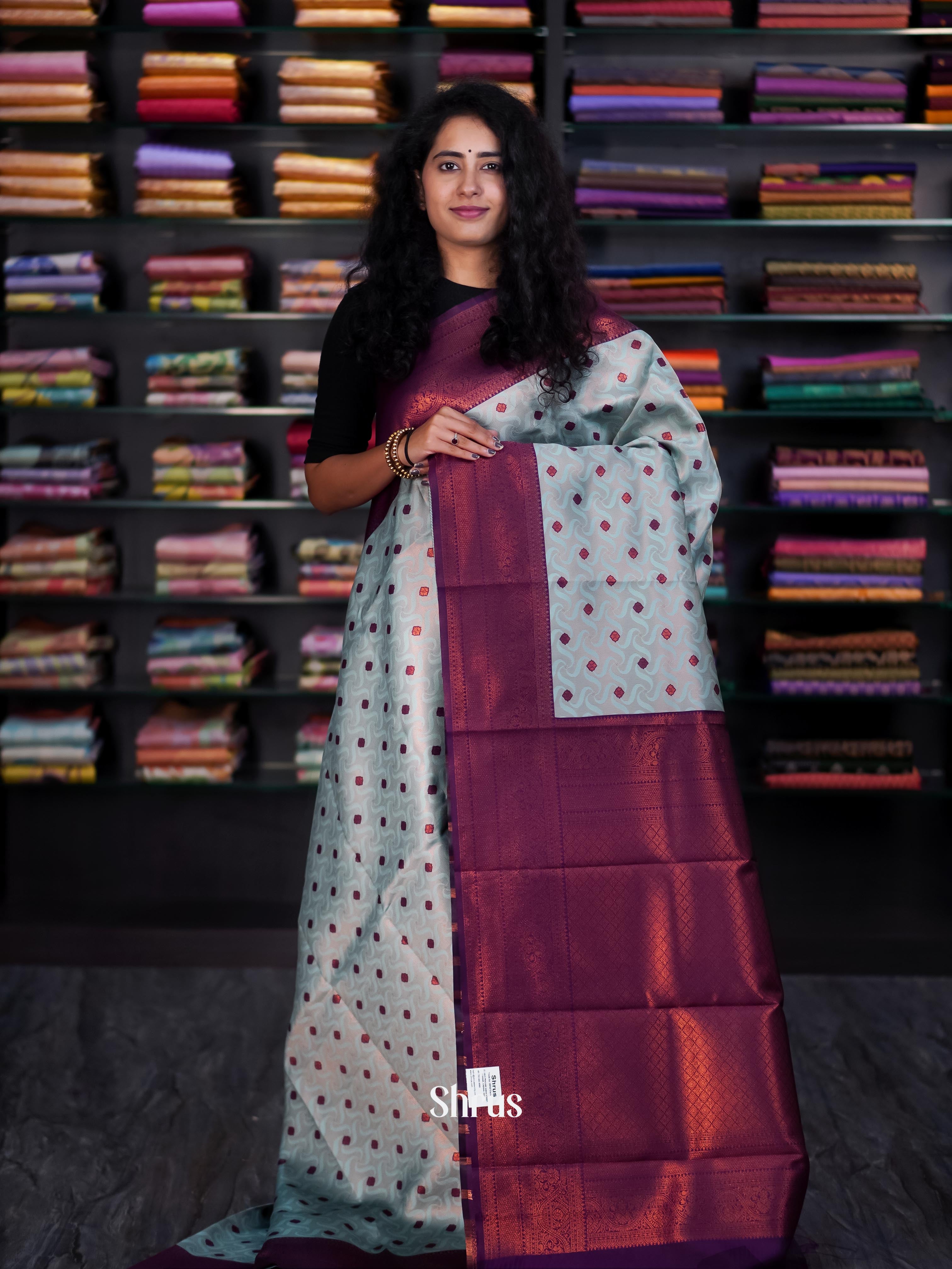 Blue & Purple - Semi Arani Silk Saree - Shop on ShrusEternity.com