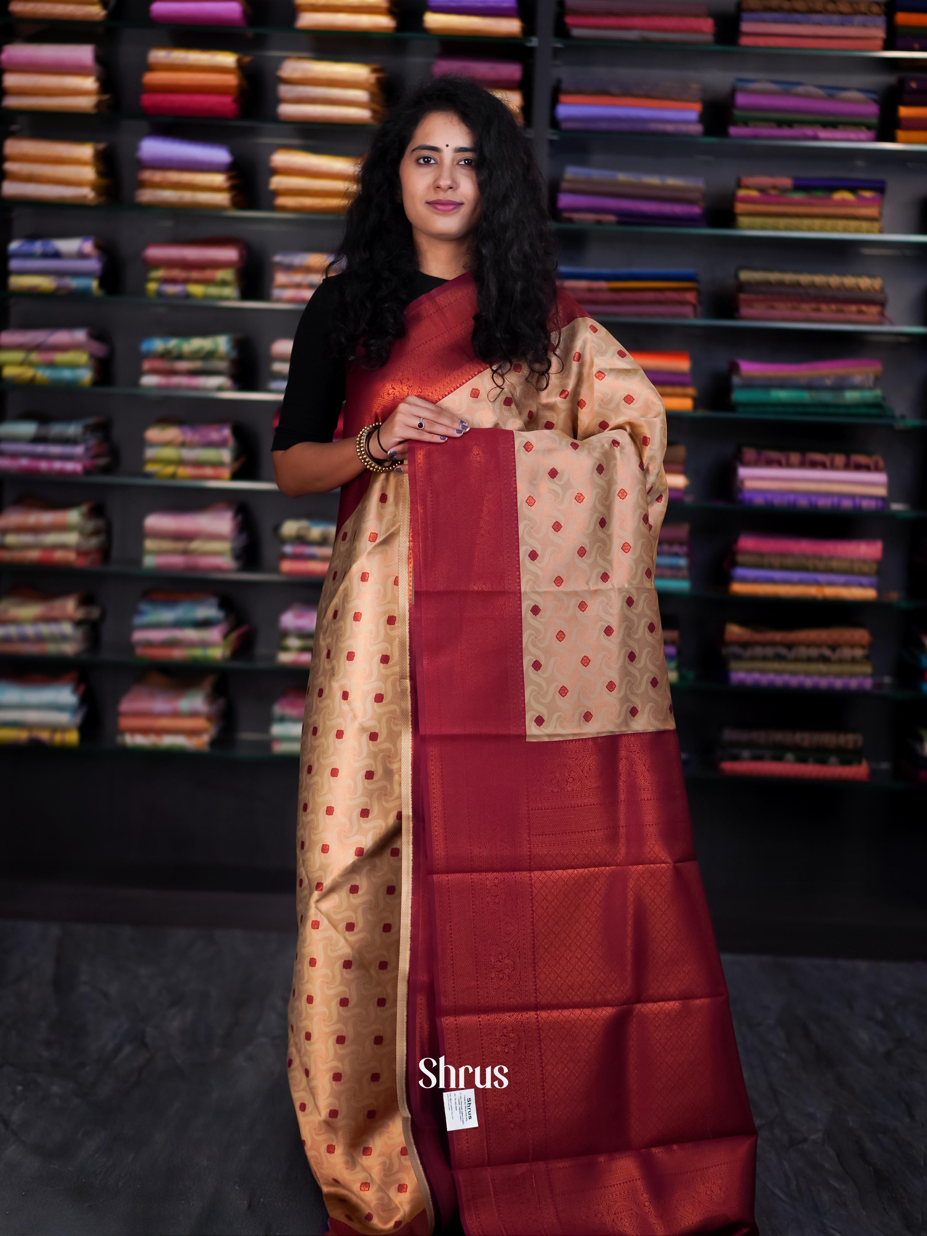 Grey & Maroon - Semi Arani Silk Saree - Shop on ShrusEternity.com