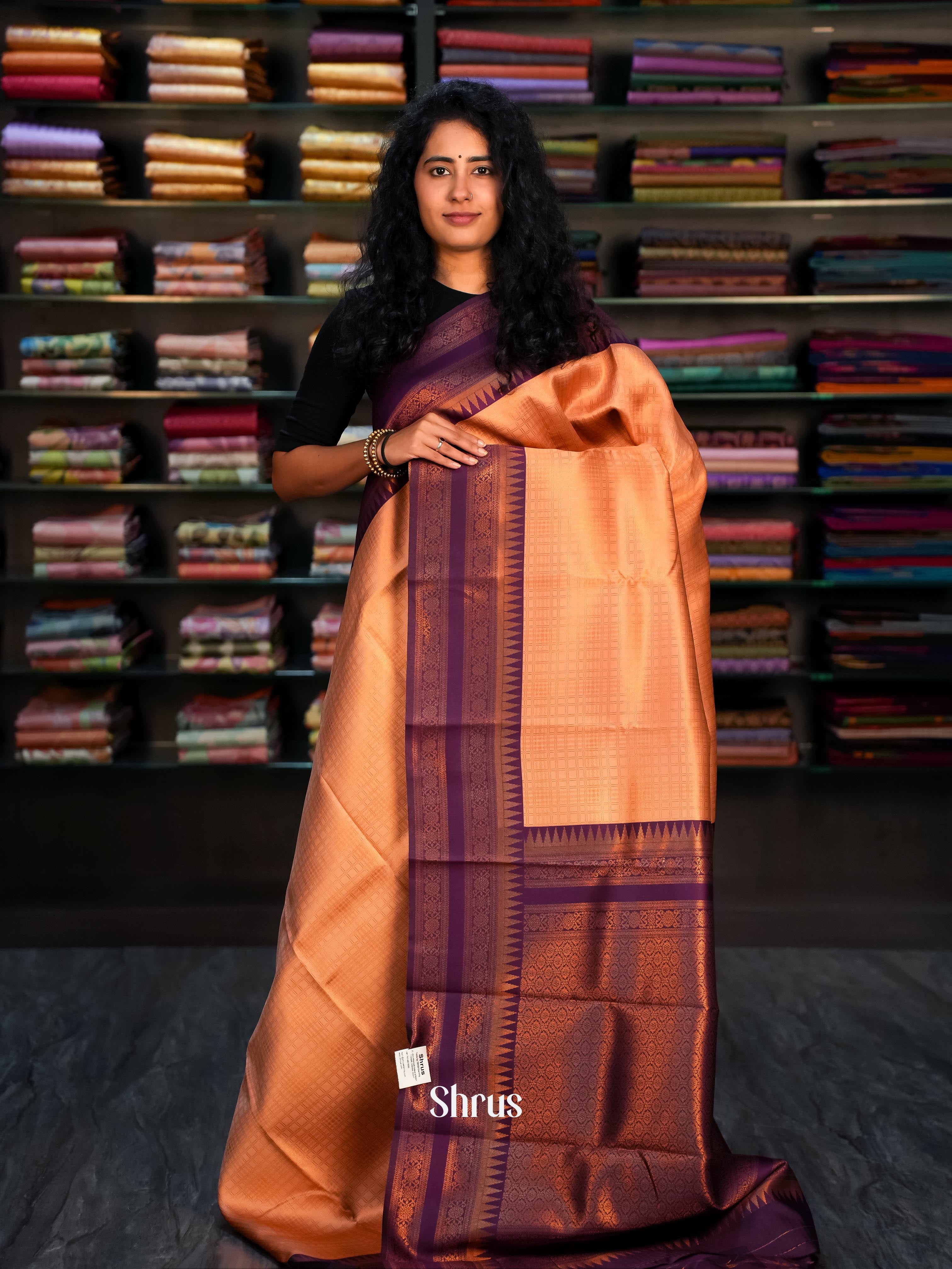 Brown & Purple- Semi Arani Silk Saree - Shop on ShrusEternity.com