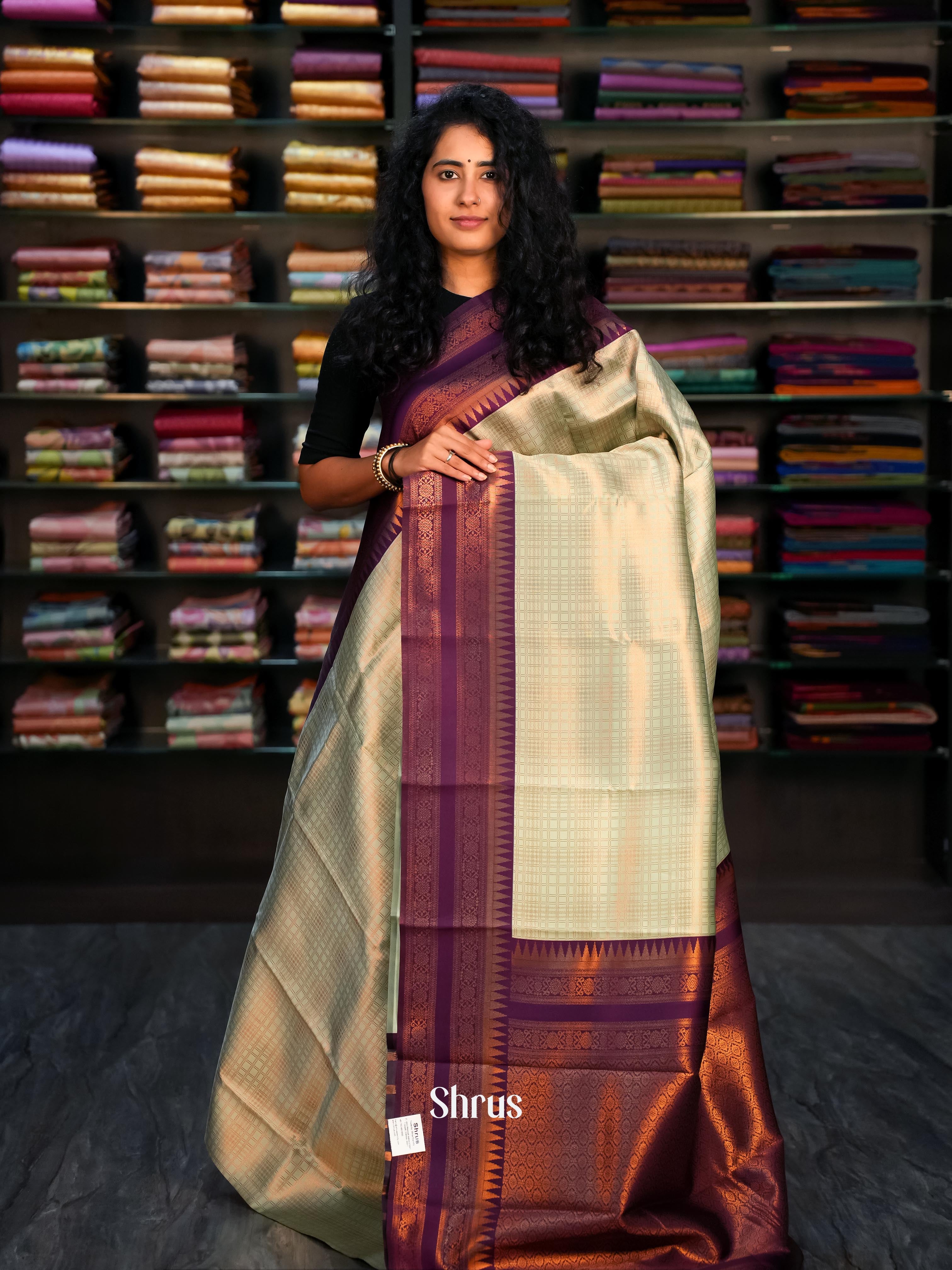 Pastel Green & Purple- Semi Arani Silk Saree - Shop on ShrusEternity.com