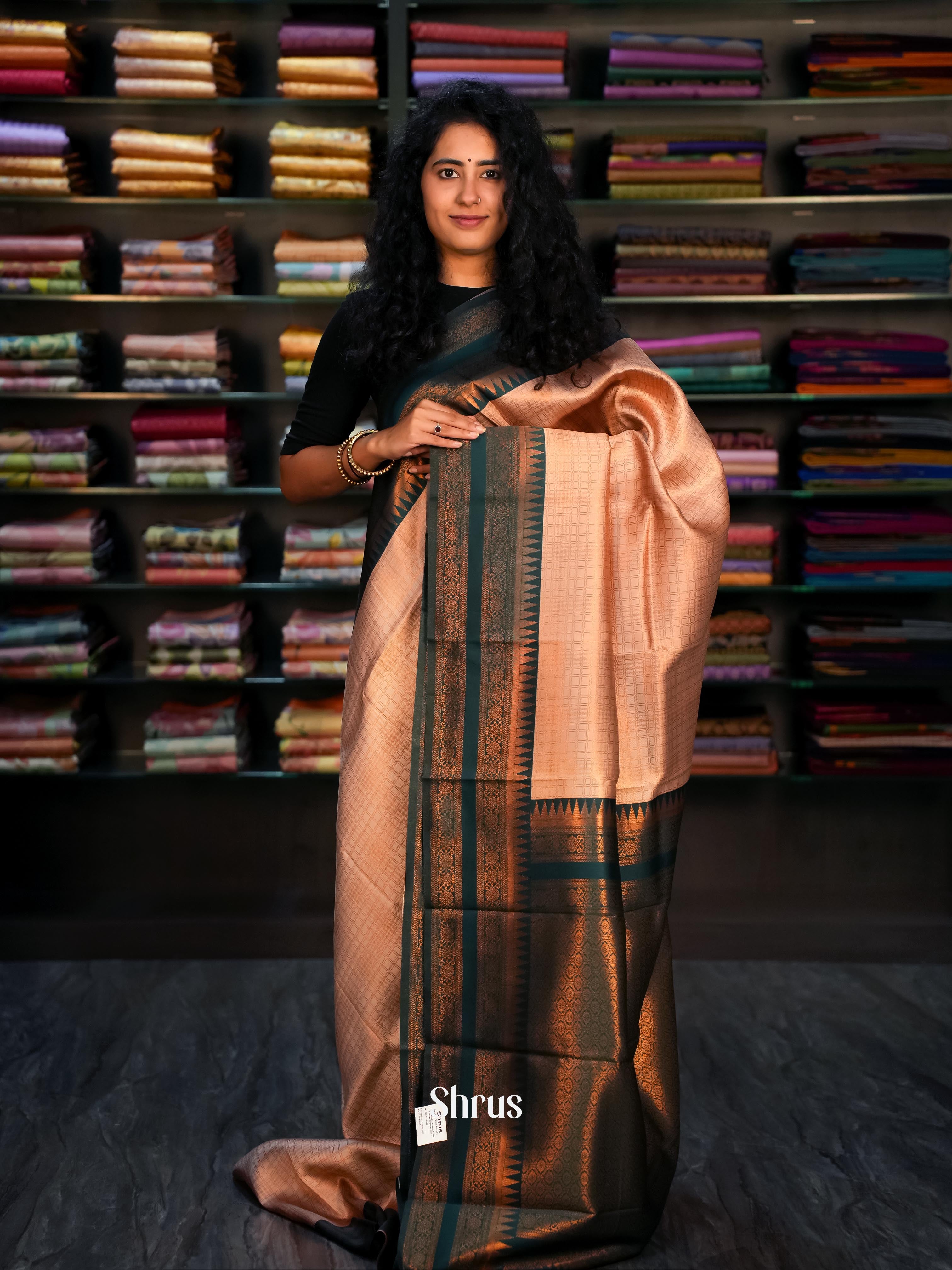 Dusty Brown & Green - Semi Arani Silk Saree - Shop on ShrusEternity.com