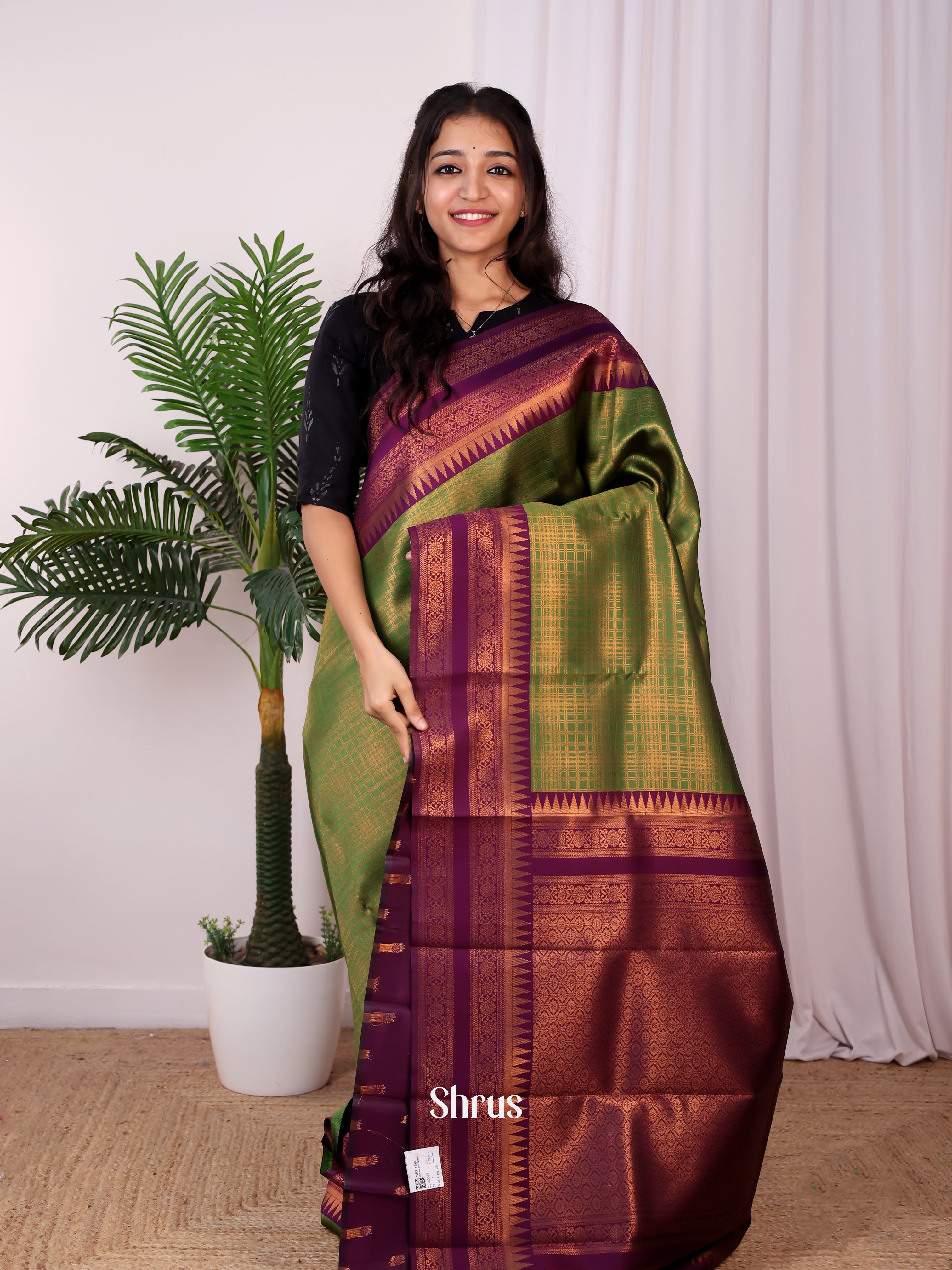 Green & Purple- Semi Arani Silk Saree - Shop on ShrusEternity.com