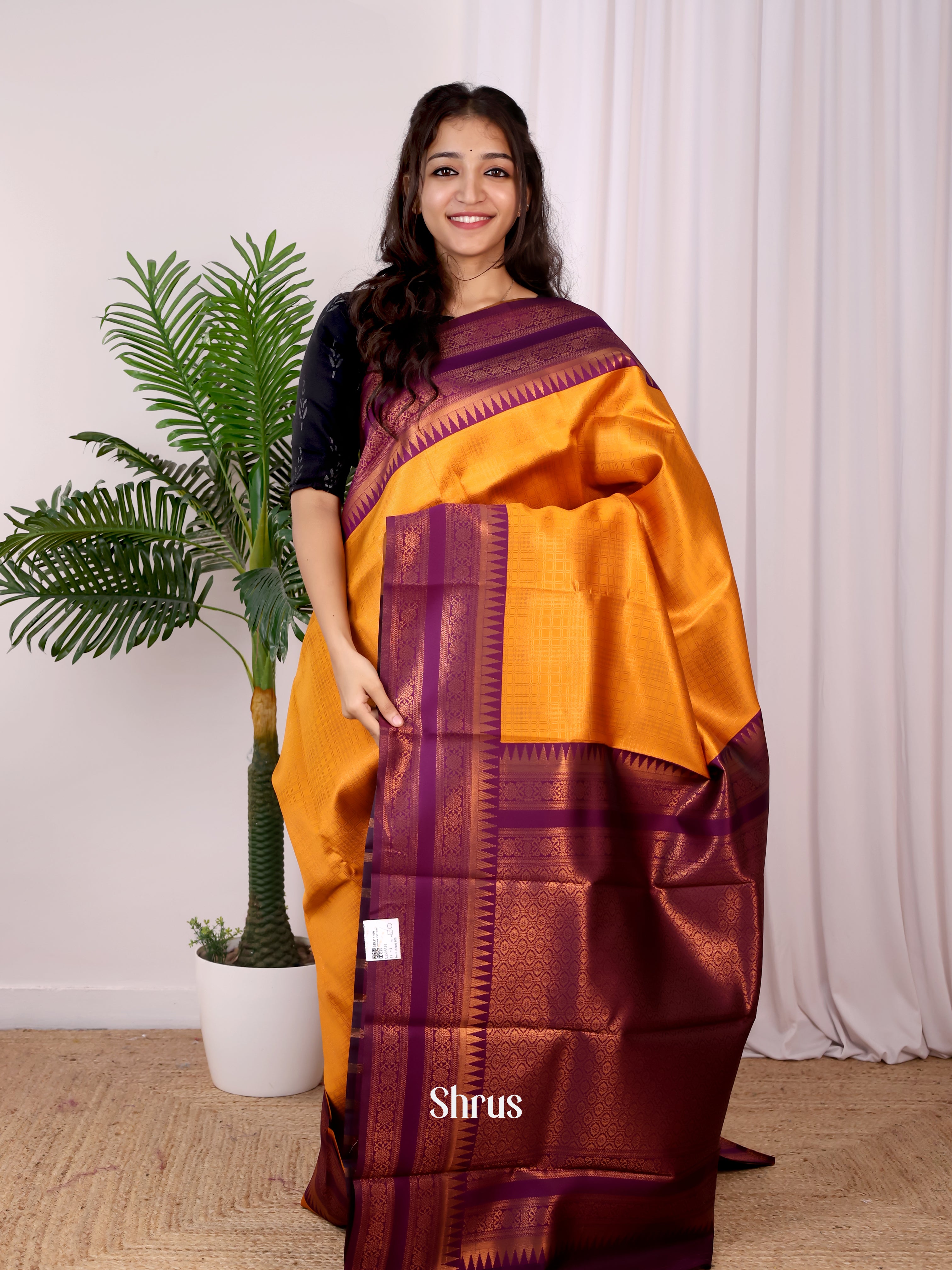 Mustard & Purple - Semi Arani Silk Saree - Shop on ShrusEternity.com