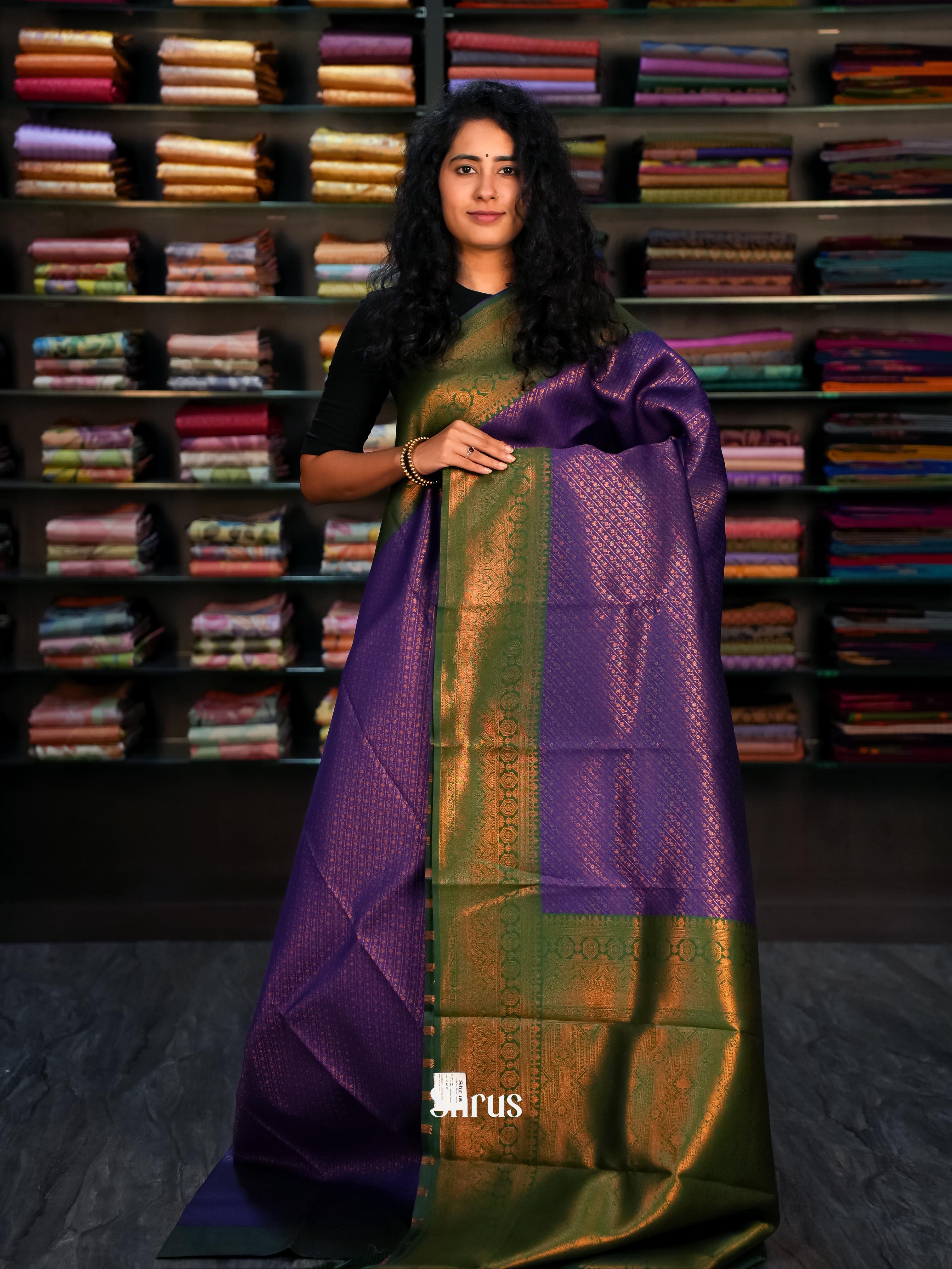 Violet & Green - Semi Arani Silk Saree - Shop on ShrusEternity.com