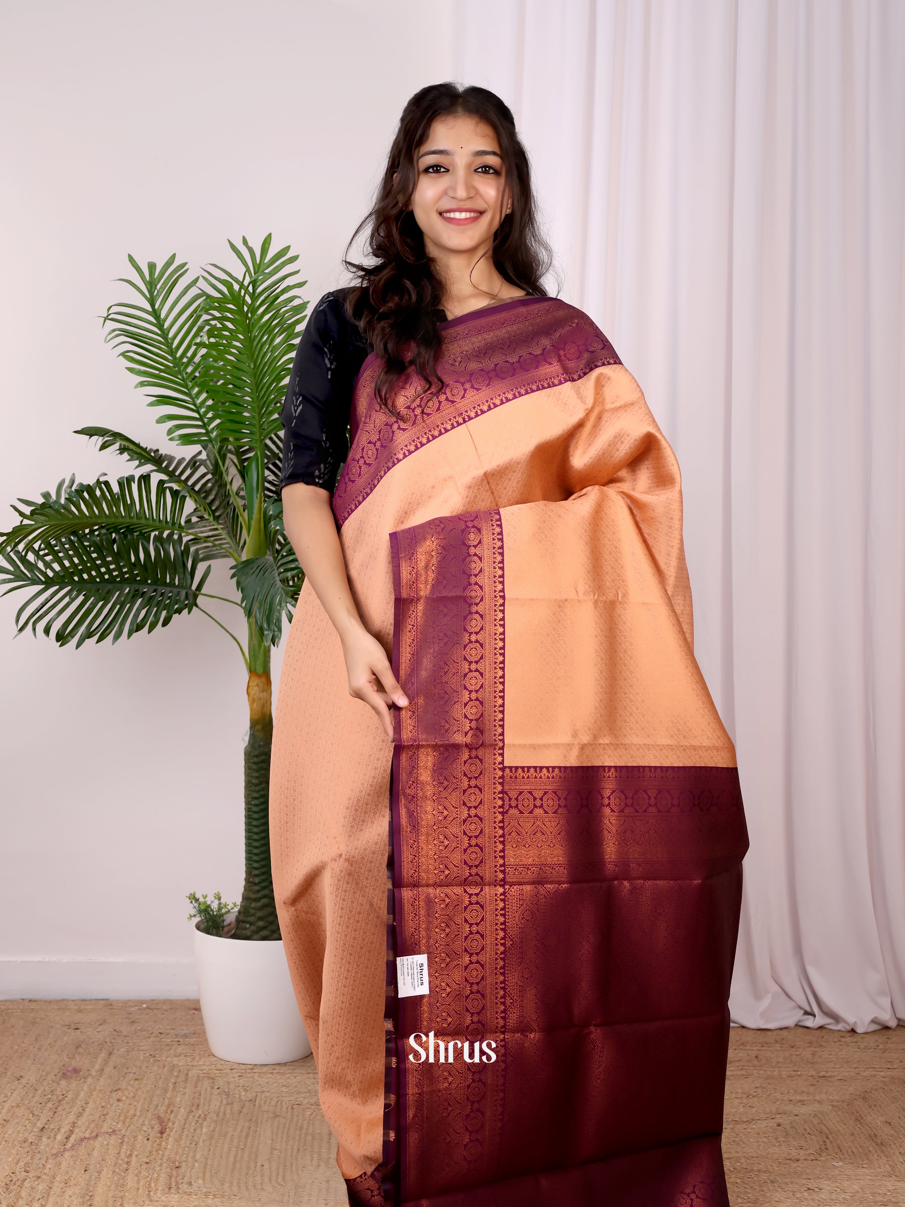 Peach & Purple - Semi Arani Silk Saree - Shop on ShrusEternity.com