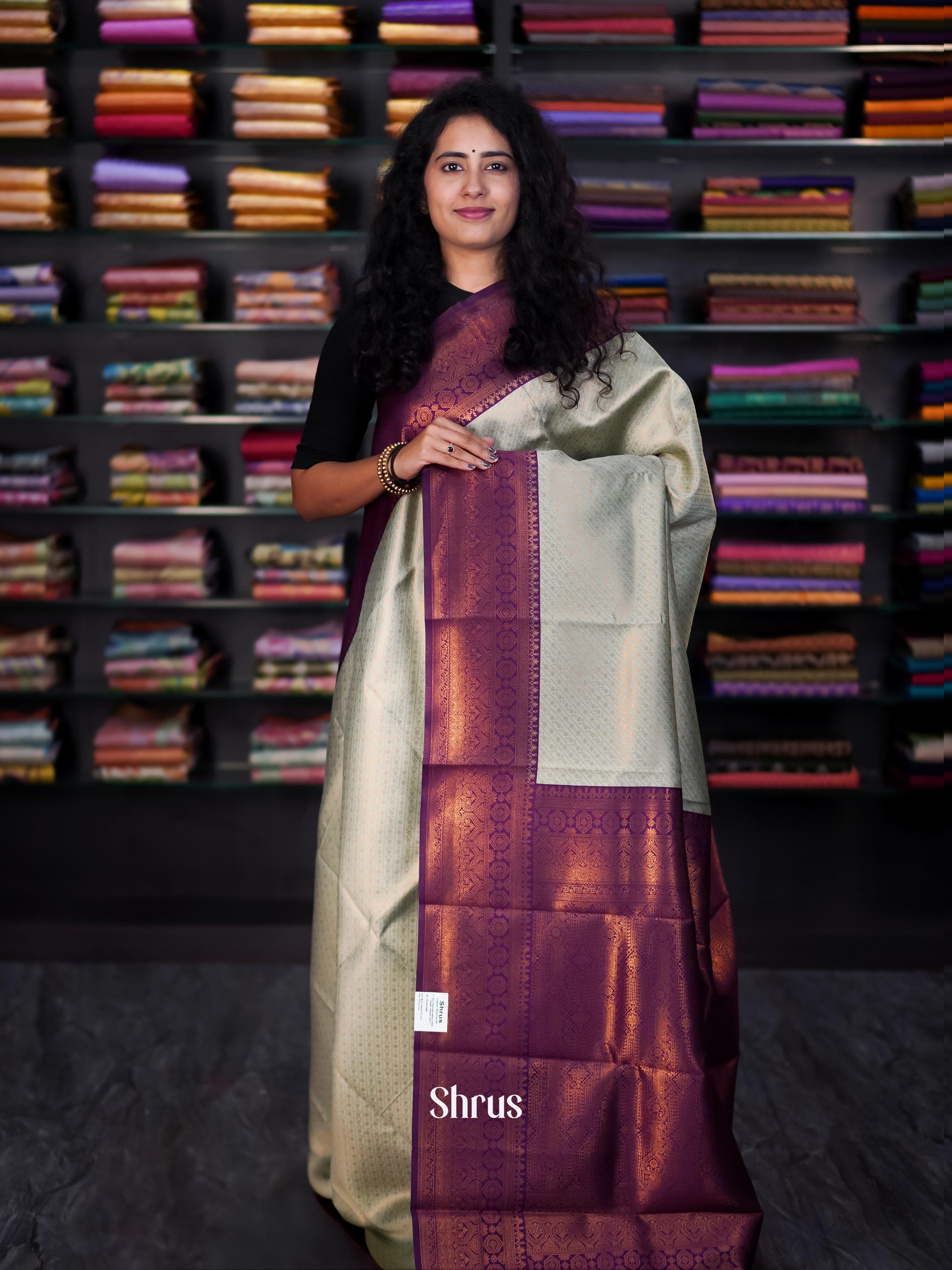Pastel Green & Purple - Semi Arani Silk Saree - Shop on ShrusEternity.com
