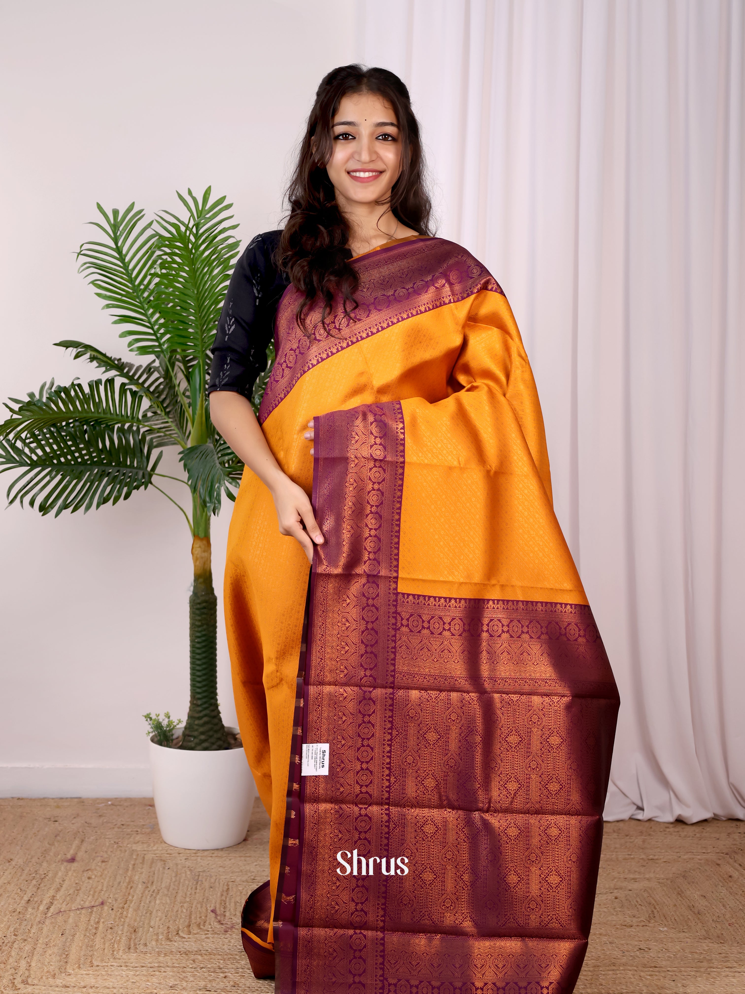 Mustard & Purple - Semi Arani Silk Saree - Shop on ShrusEternity.com