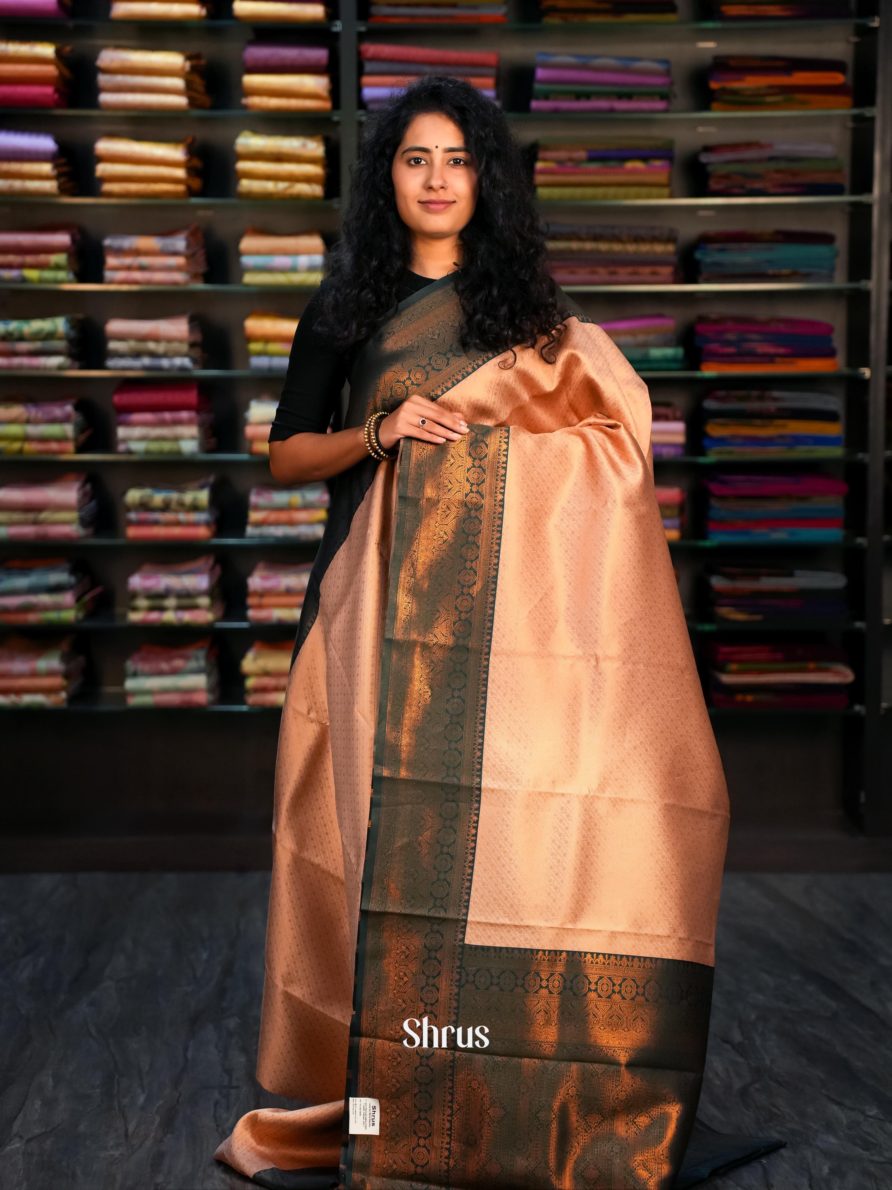 Dusty Pink & Green- Semi Arani Silk Saree - Shop on ShrusEternity.com