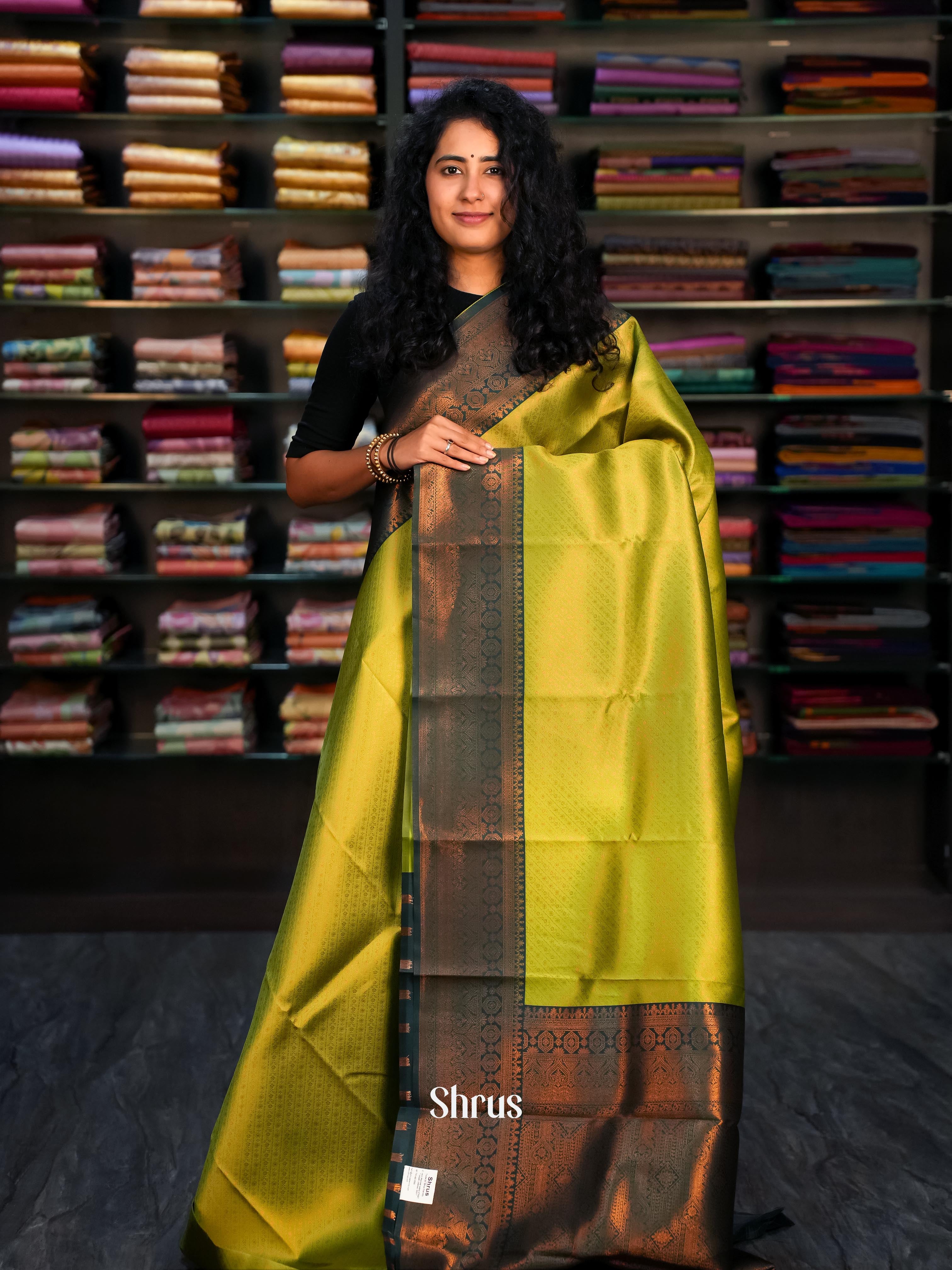 Light Green & Green- Semi Arani Silk Saree - Shop on ShrusEternity.com