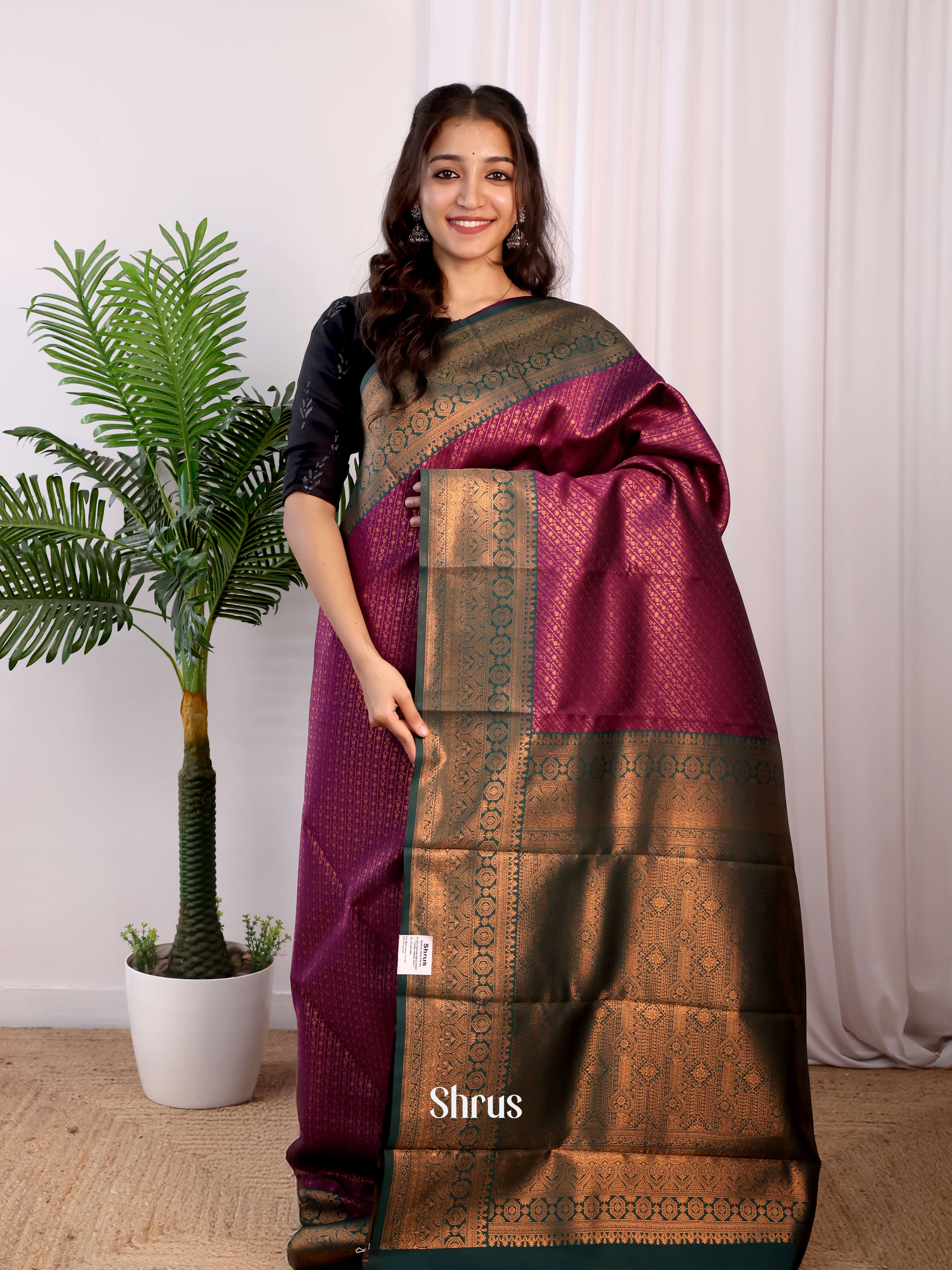 Purple & Green - Semi Arani Silk Saree - Shop on ShrusEternity.com