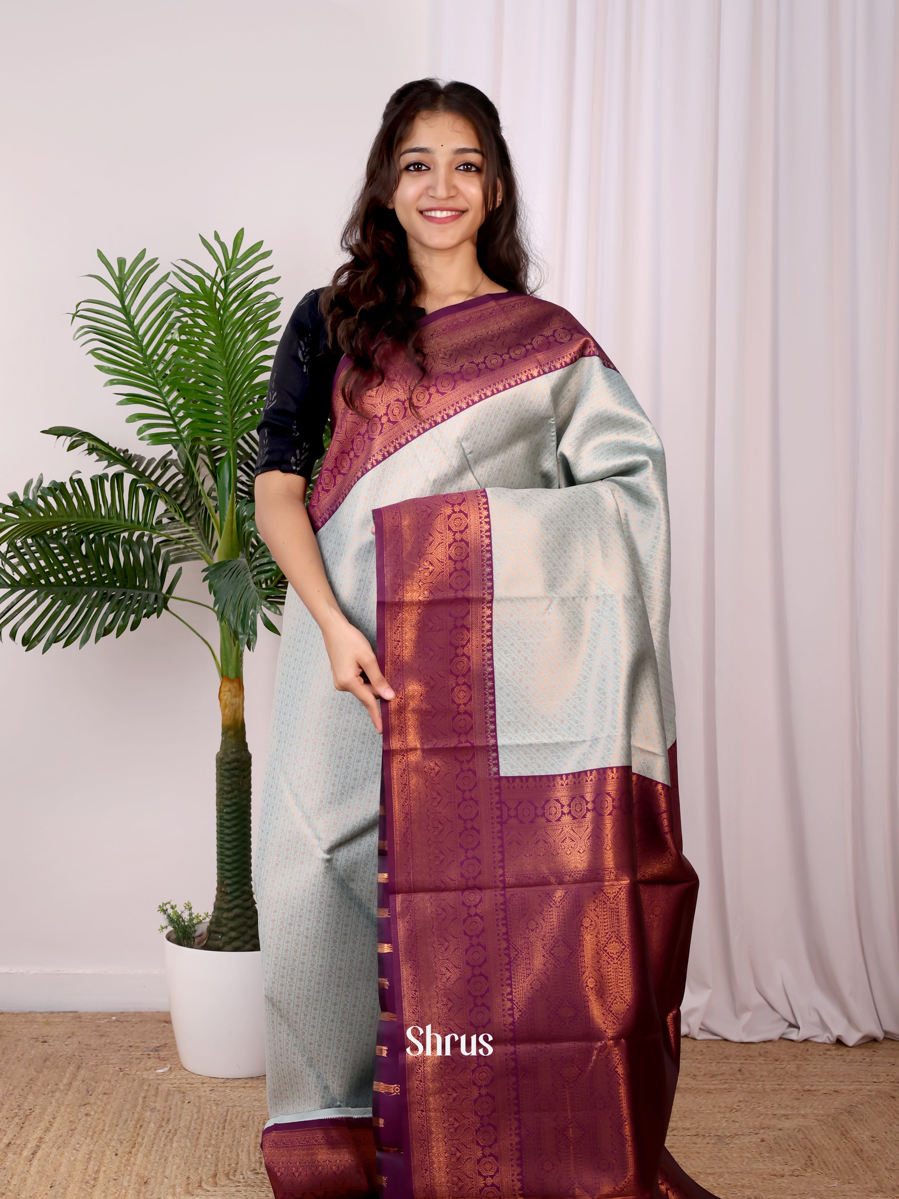 Ice Blue & Purple - Semi Arani Silk Saree - Shop on ShrusEternity.com