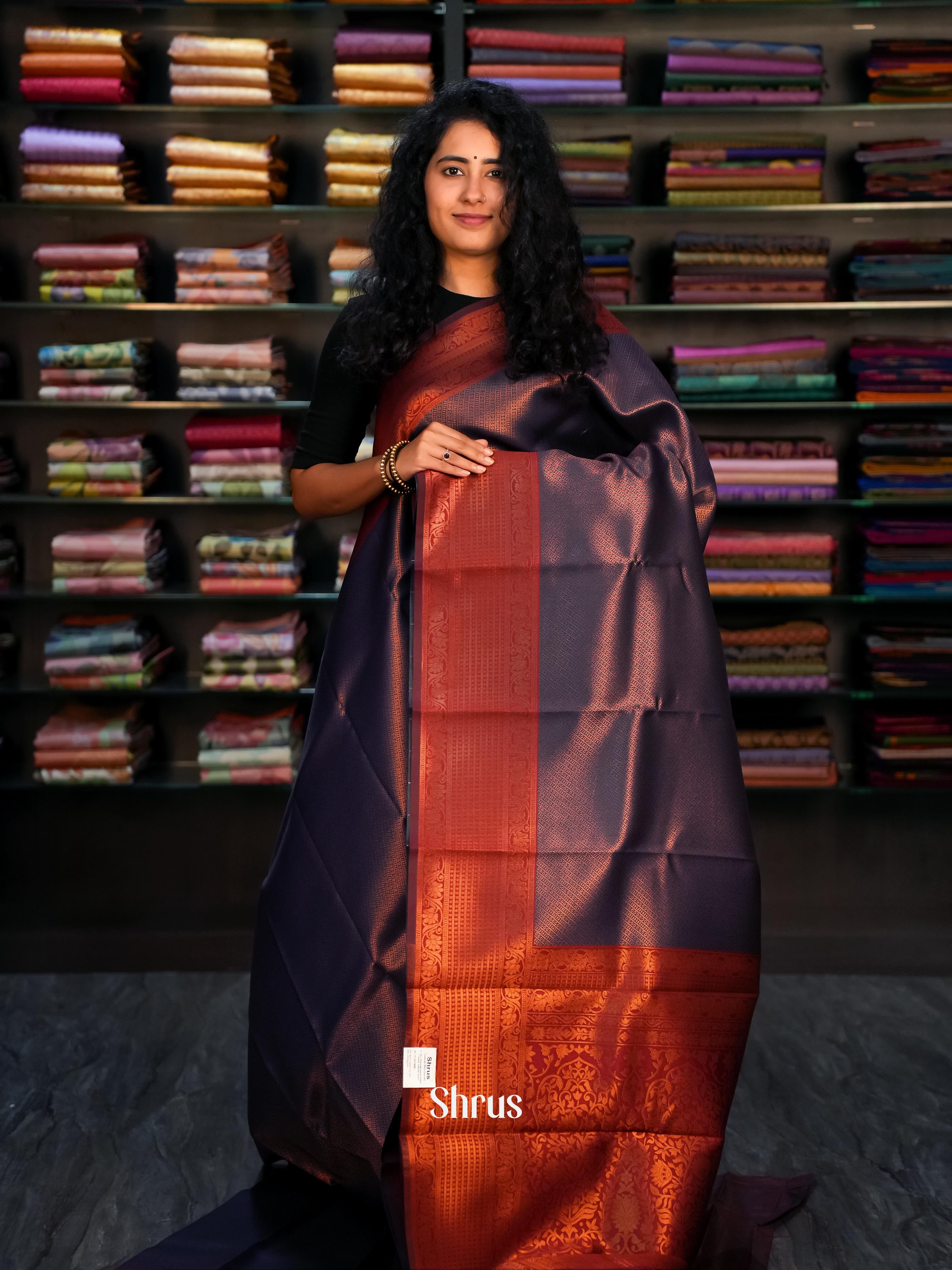 Blue & Maroon- Semi Arani Silk Saree - Shop on ShrusEternity.com