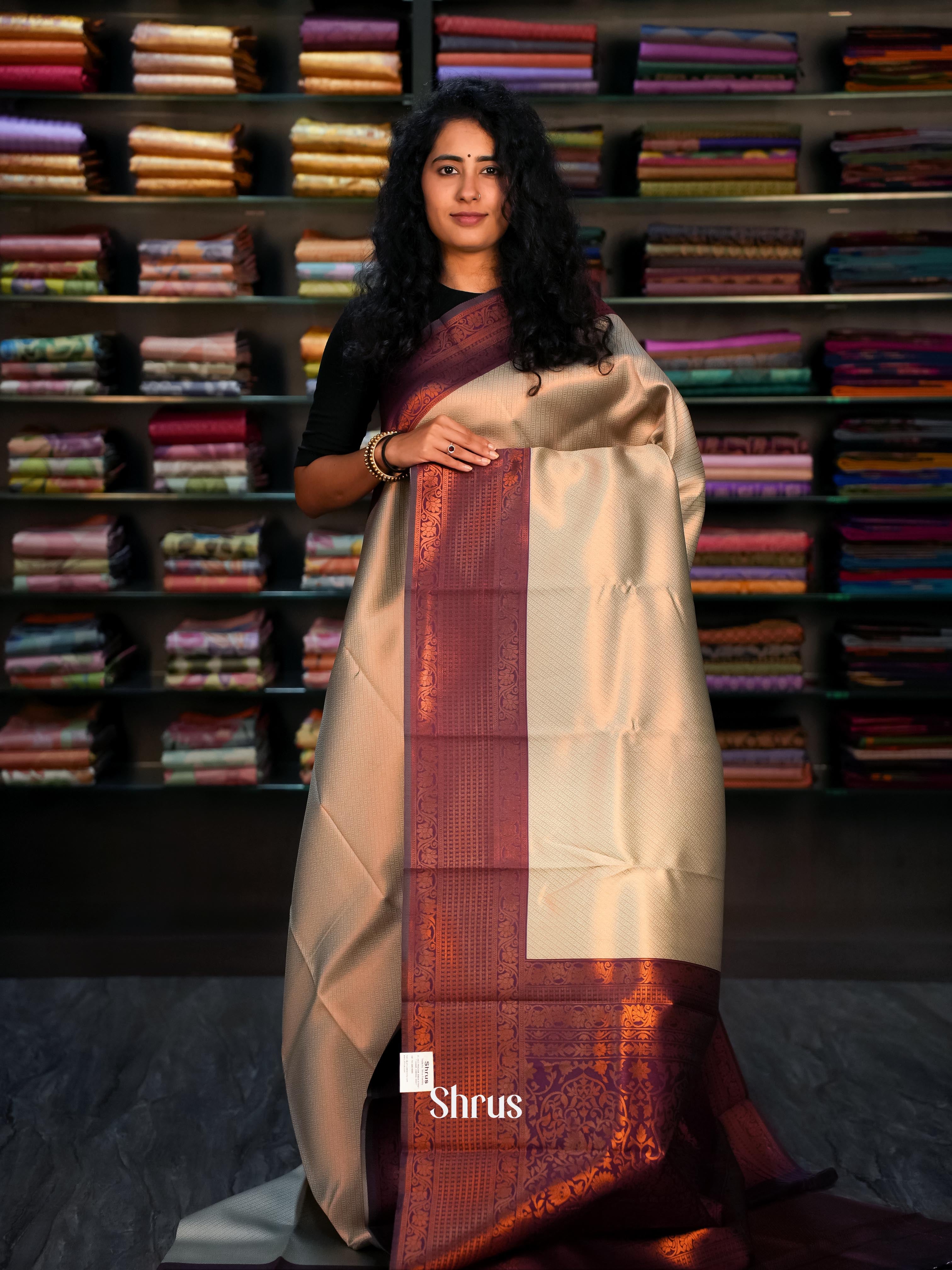 grey & Maroon- Semi Arani Silk Saree - Shop on ShrusEternity.com