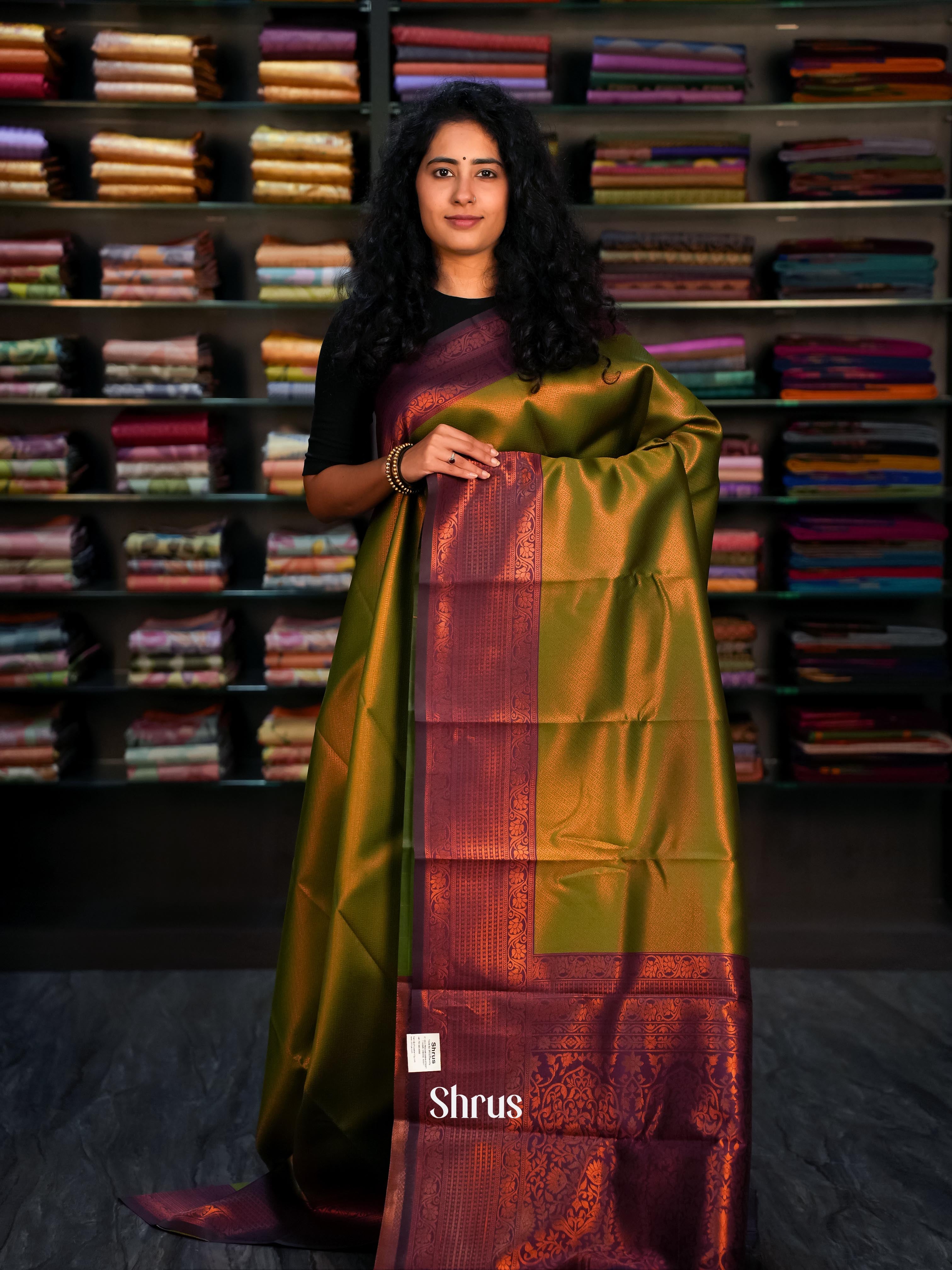 Green & Maroon- Semi Arani Silk Saree - Shop on ShrusEternity.com
