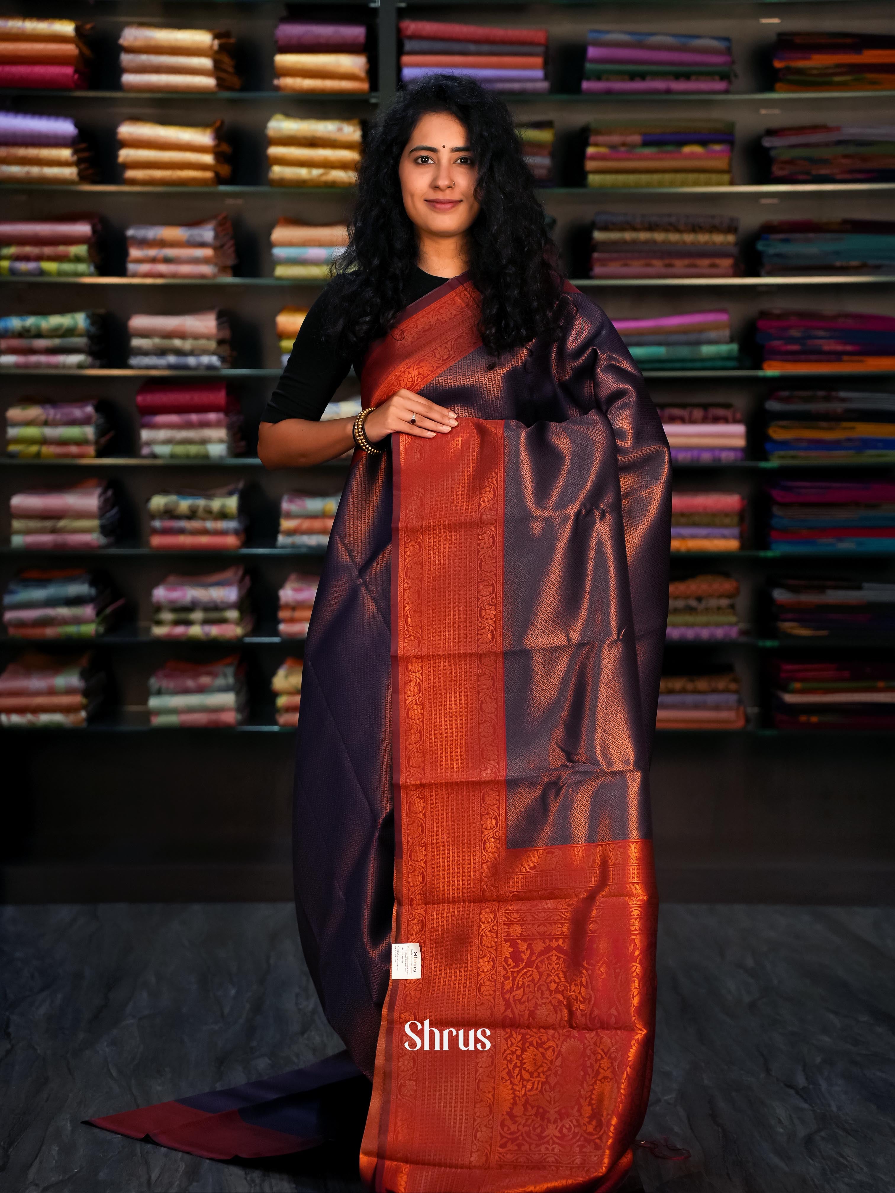 Blue & Maroon- Semi Arani Silk Saree - Shop on ShrusEternity.com