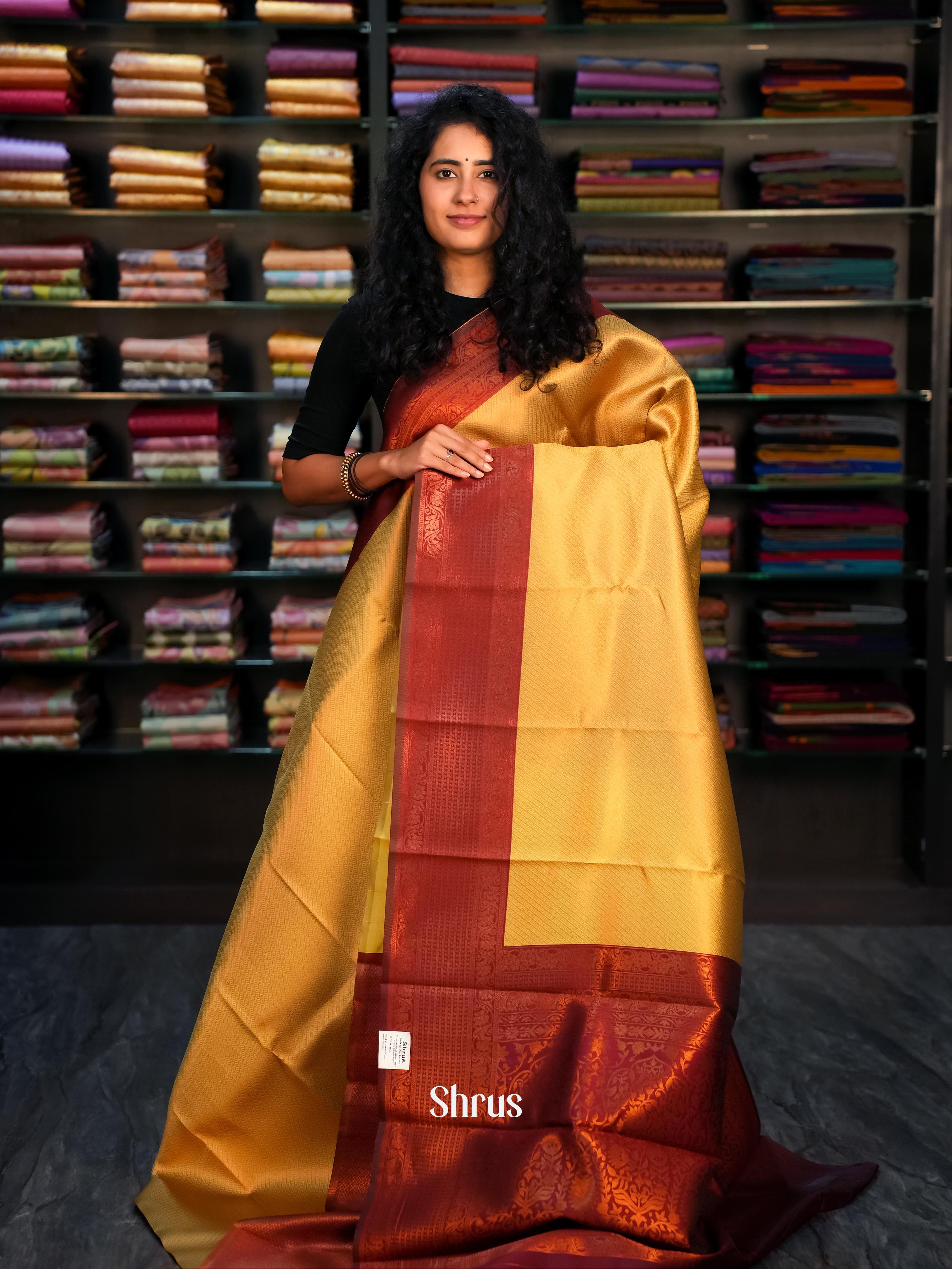 Beige & Maroon - Semi Arani Silk Saree - Shop on ShrusEternity.com