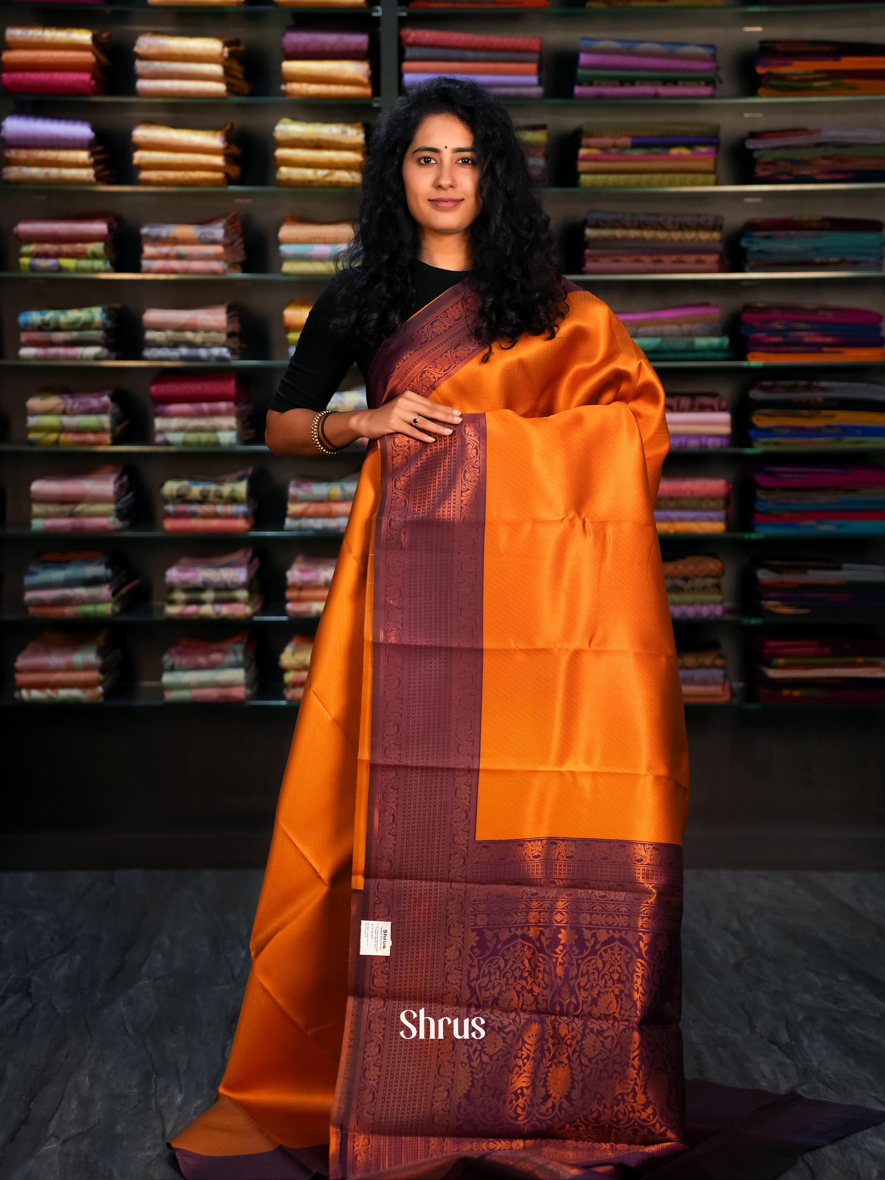 Orange & Purple - Semi Arani Silk Saree - Shop on ShrusEternity.com