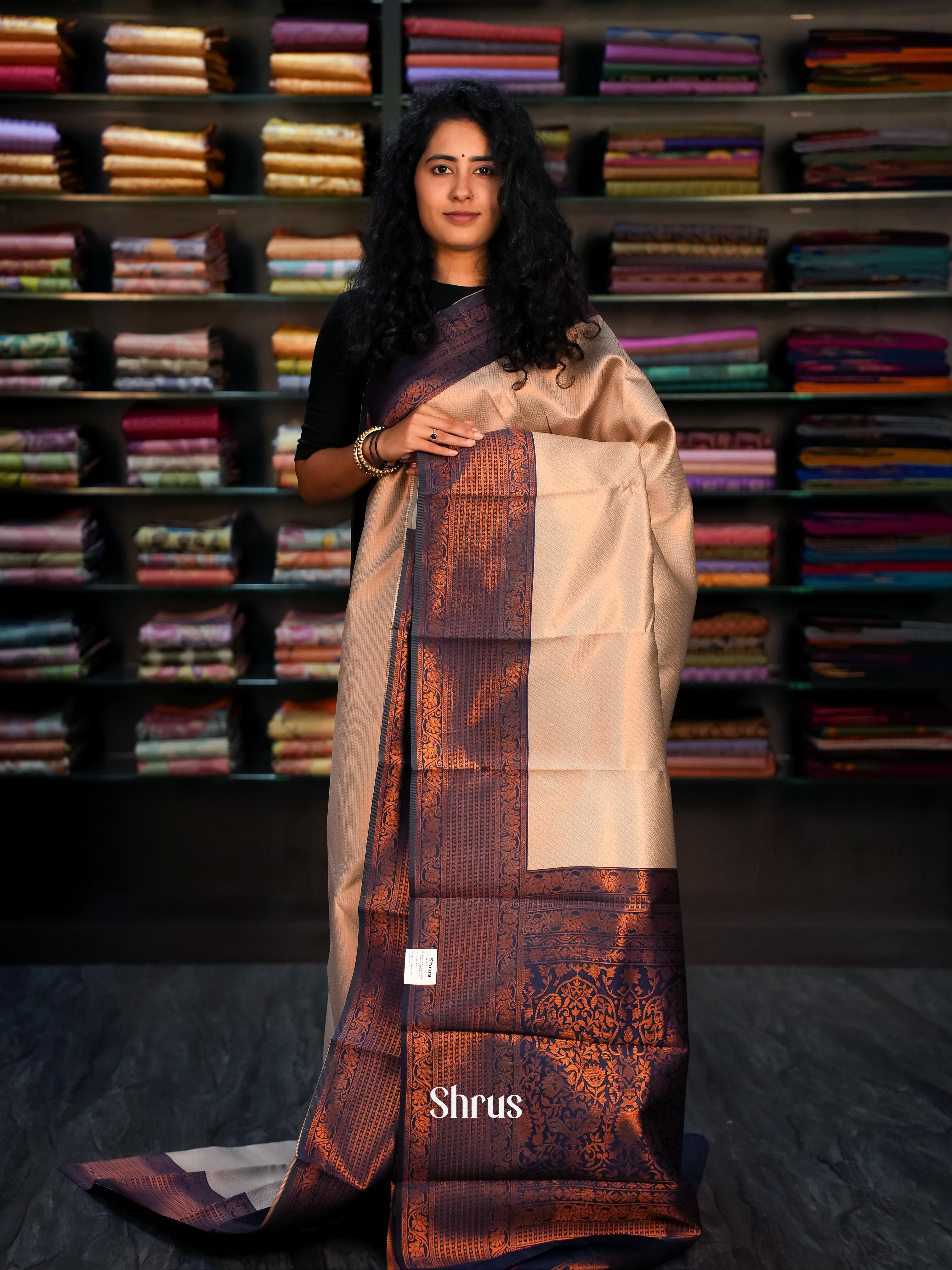 Grey & Blue - Semi Arani Silk Saree - Shop on ShrusEternity.com