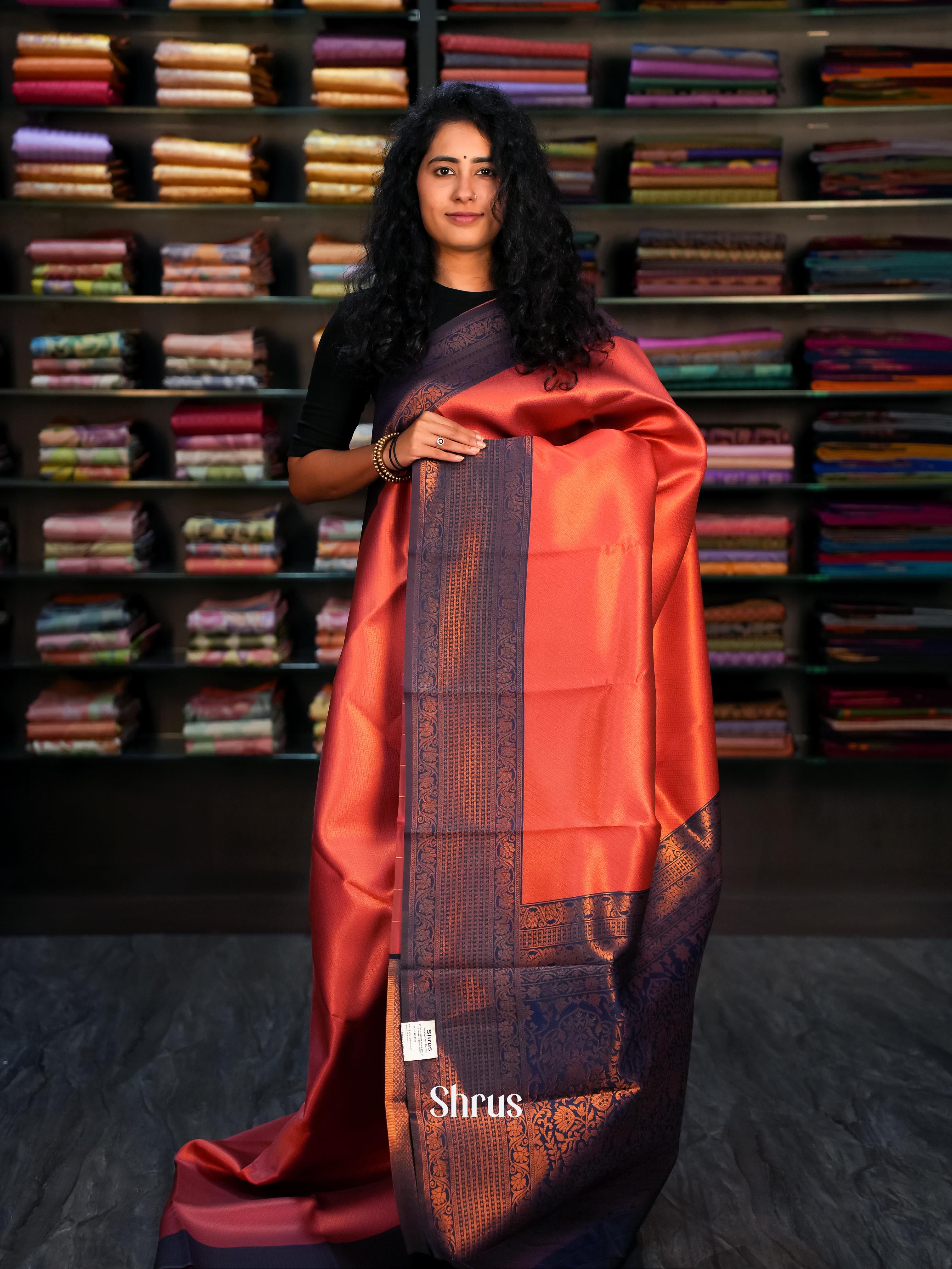 Red & Blue- Semi Arani Silk Saree - Shop on ShrusEternity.com