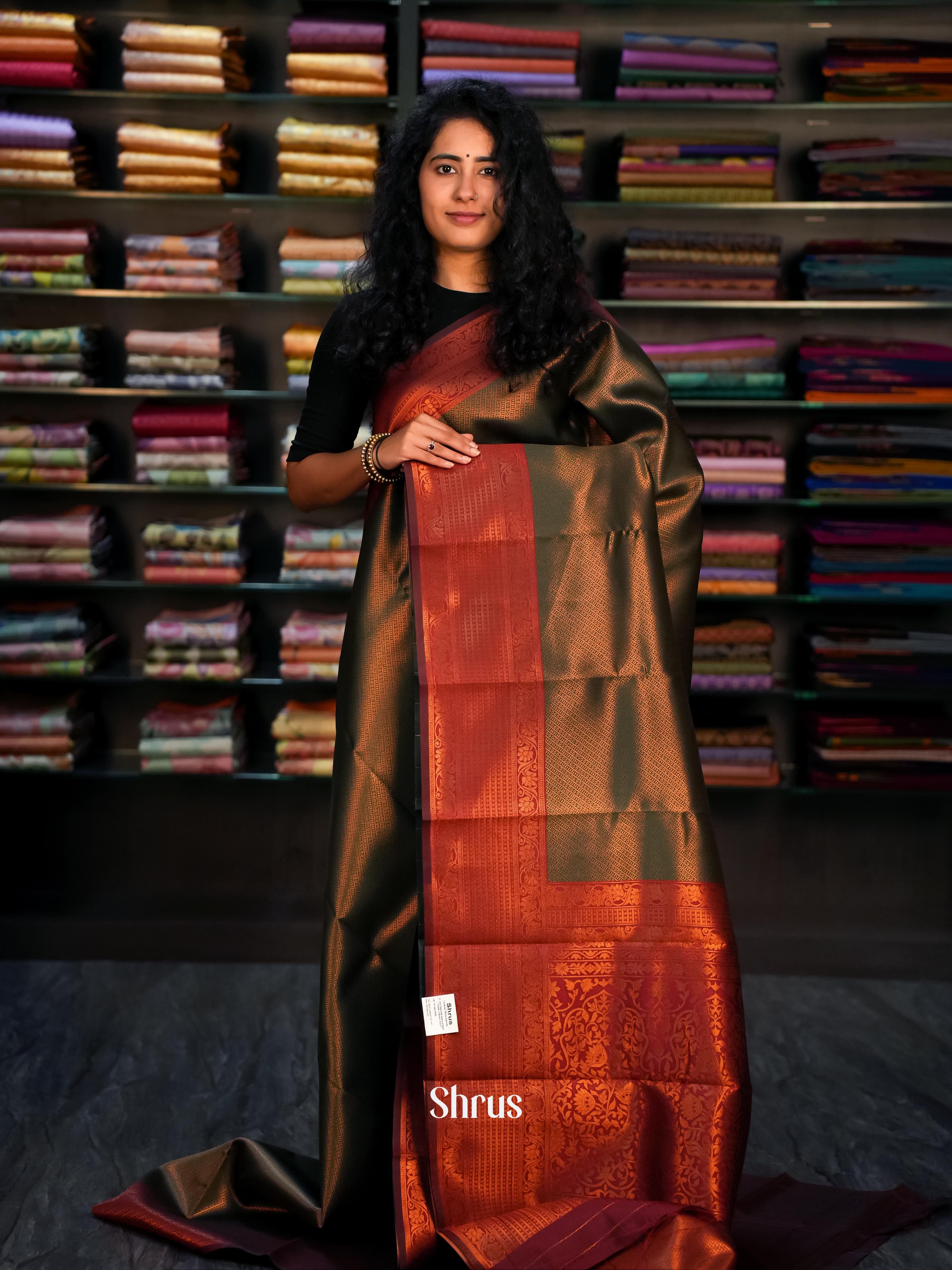 Green & Maroon - Semi Arani Silk Saree - Shop on ShrusEternity.com