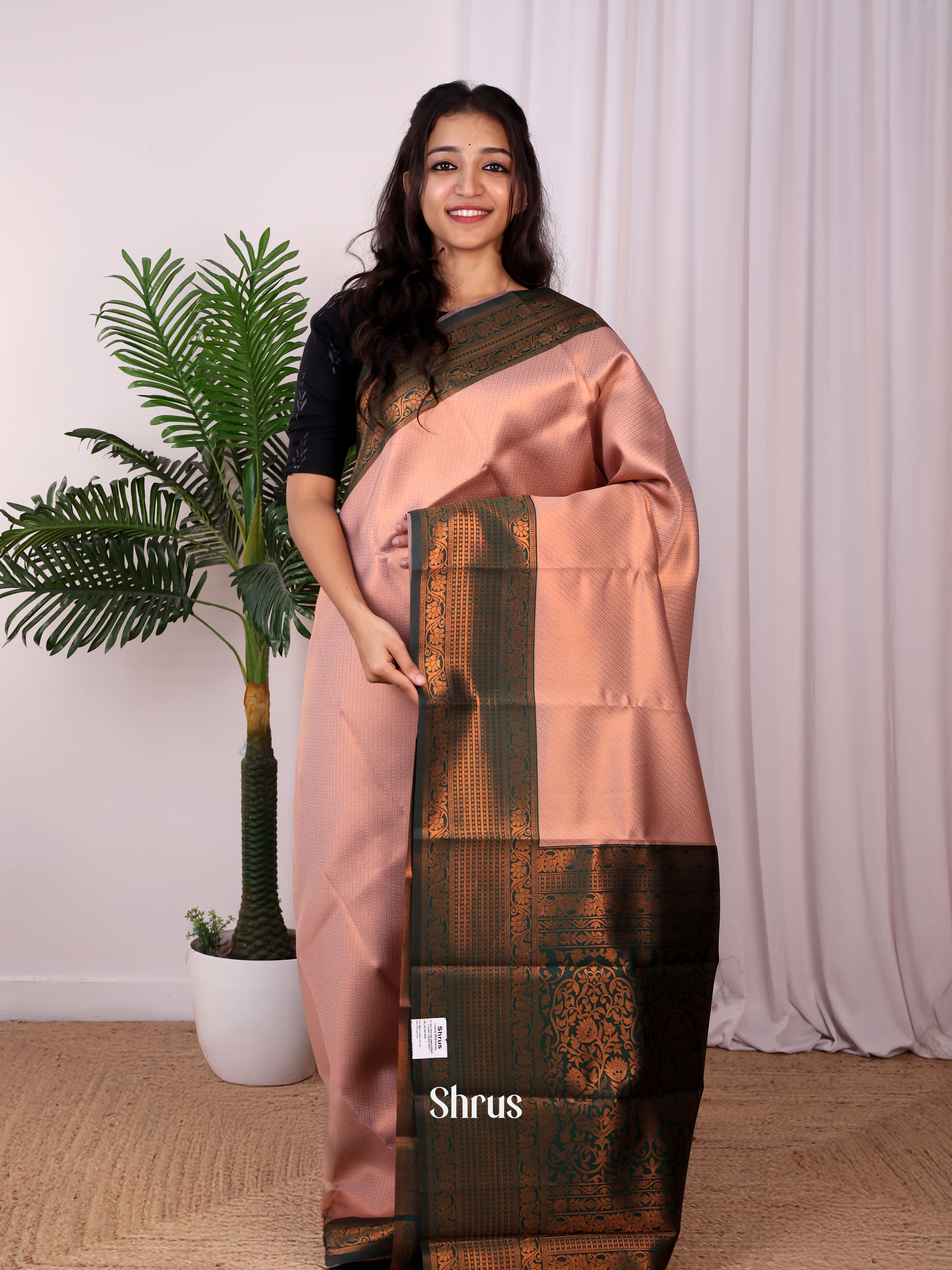 Dusty Pink &Green - Semi Arani Silk Saree - Shop on ShrusEternity.com
