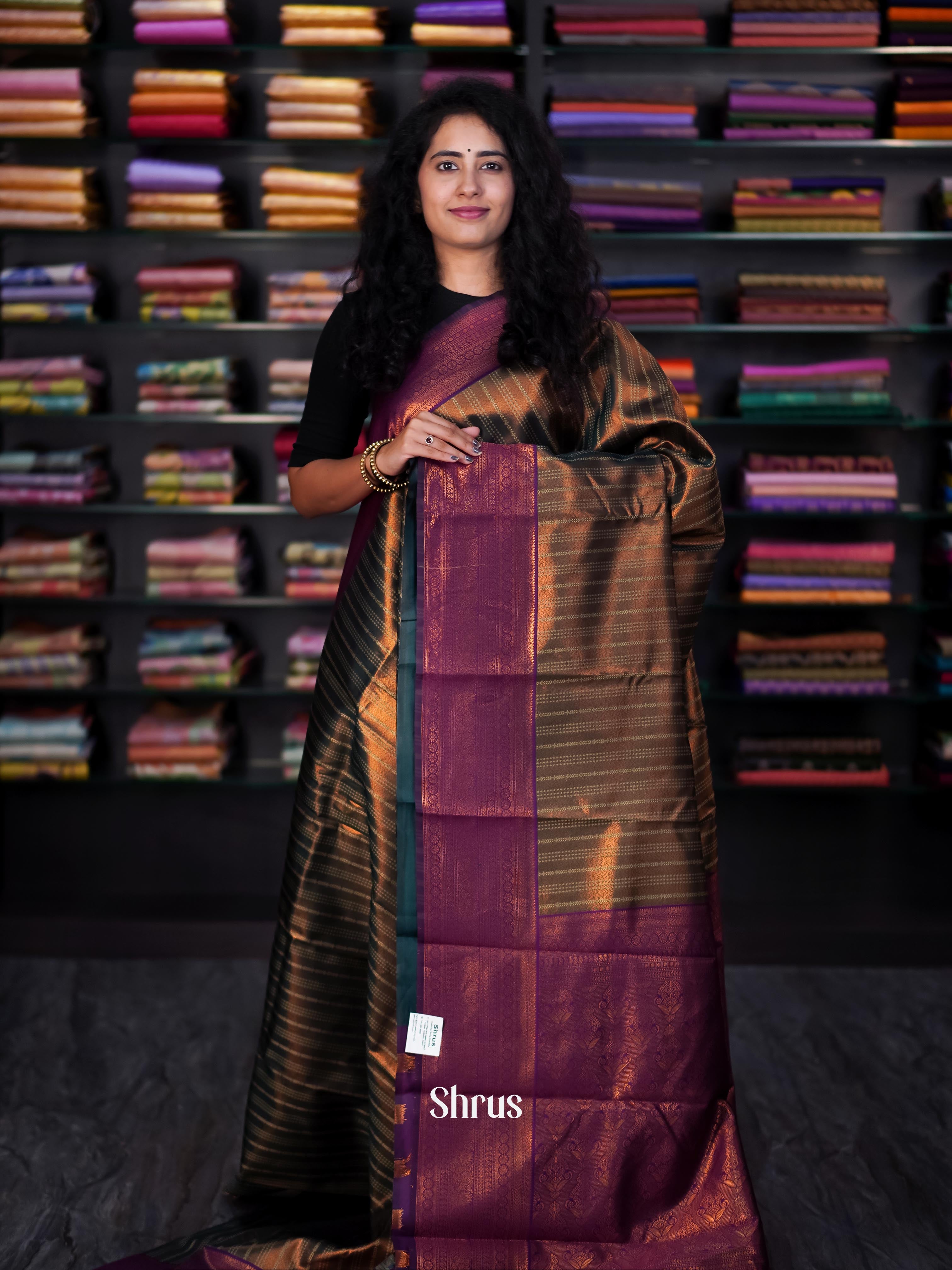 Green & Purple - Semi Arani Silk Saree - Shop on ShrusEternity.com