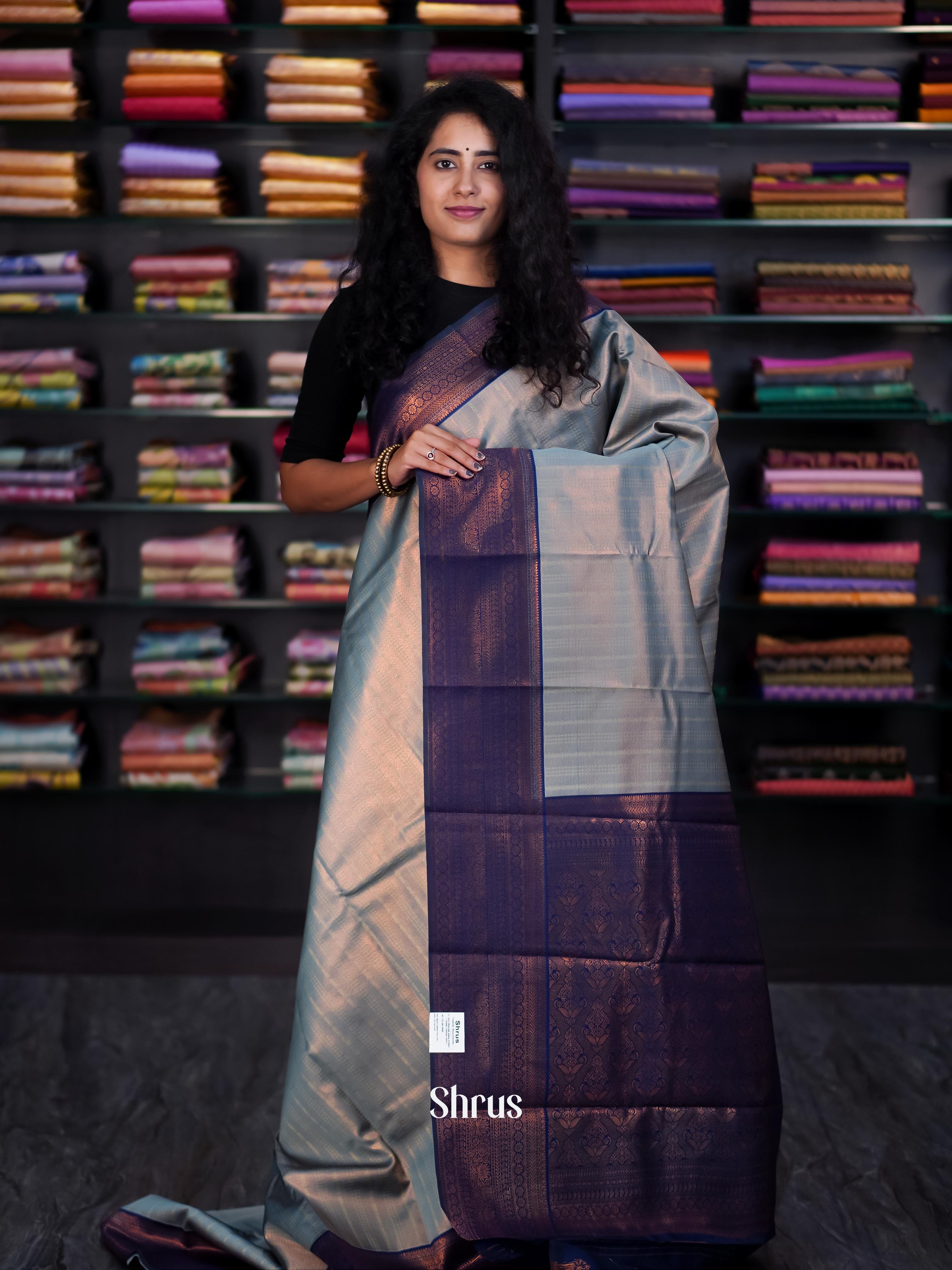 Lite Blue & blue - Semi Arani Silk Saree - Shop on ShrusEternity.com
