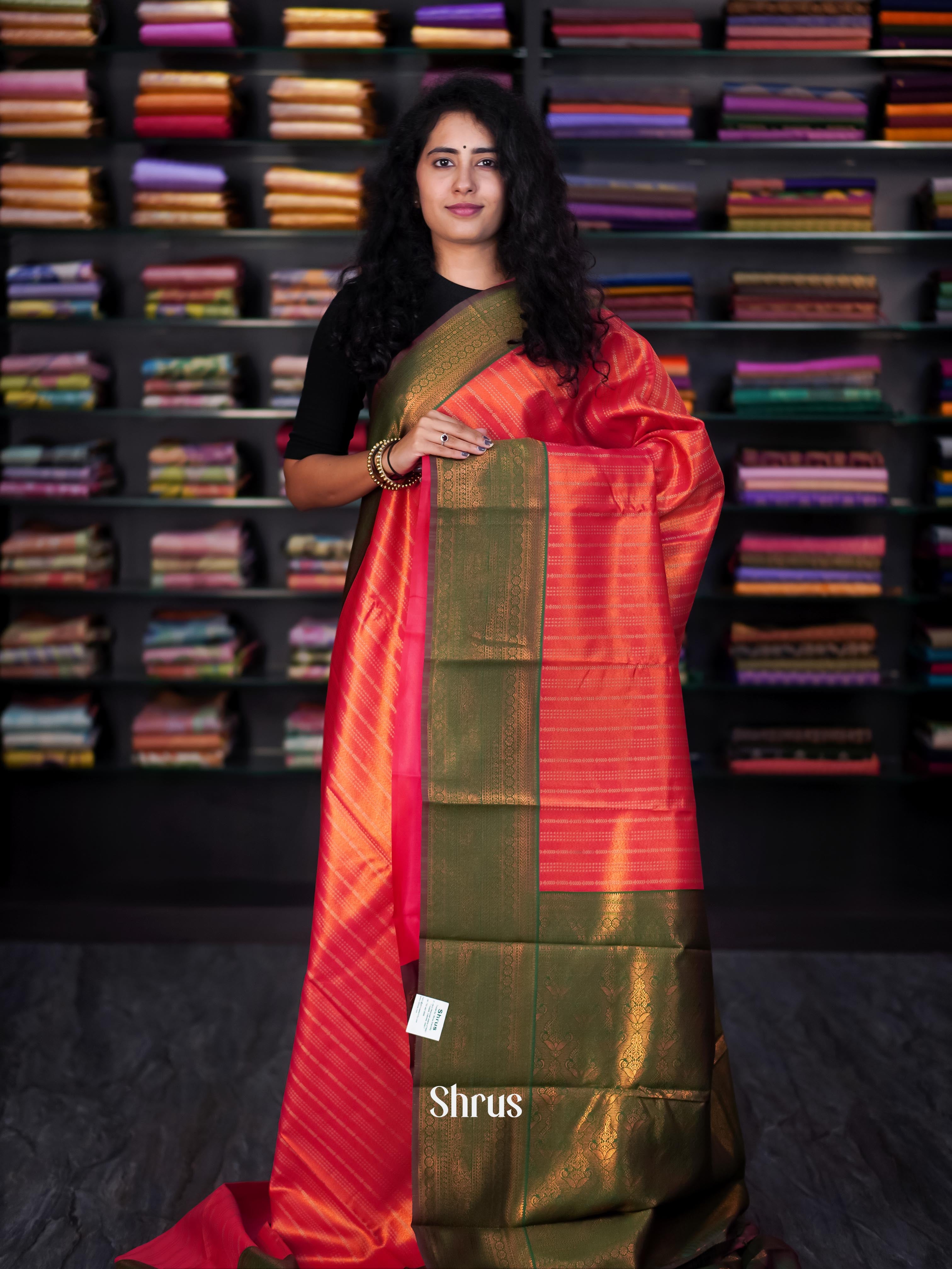 Red & Green - Semi Arani Silk Saree - Shop on ShrusEternity.com