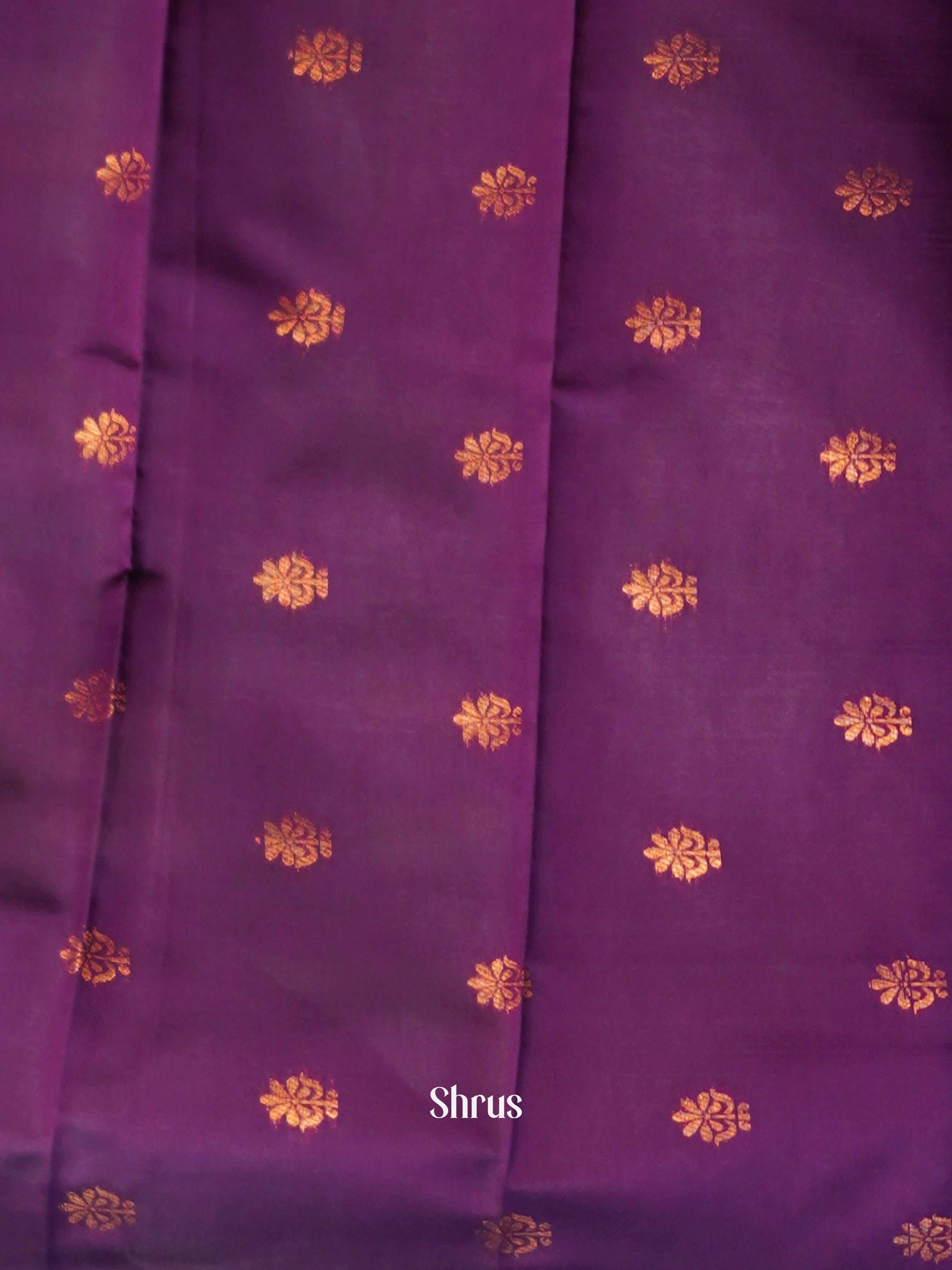 Beige & Purple - Semi Arani Silk Saree - Shop on ShrusEternity.com