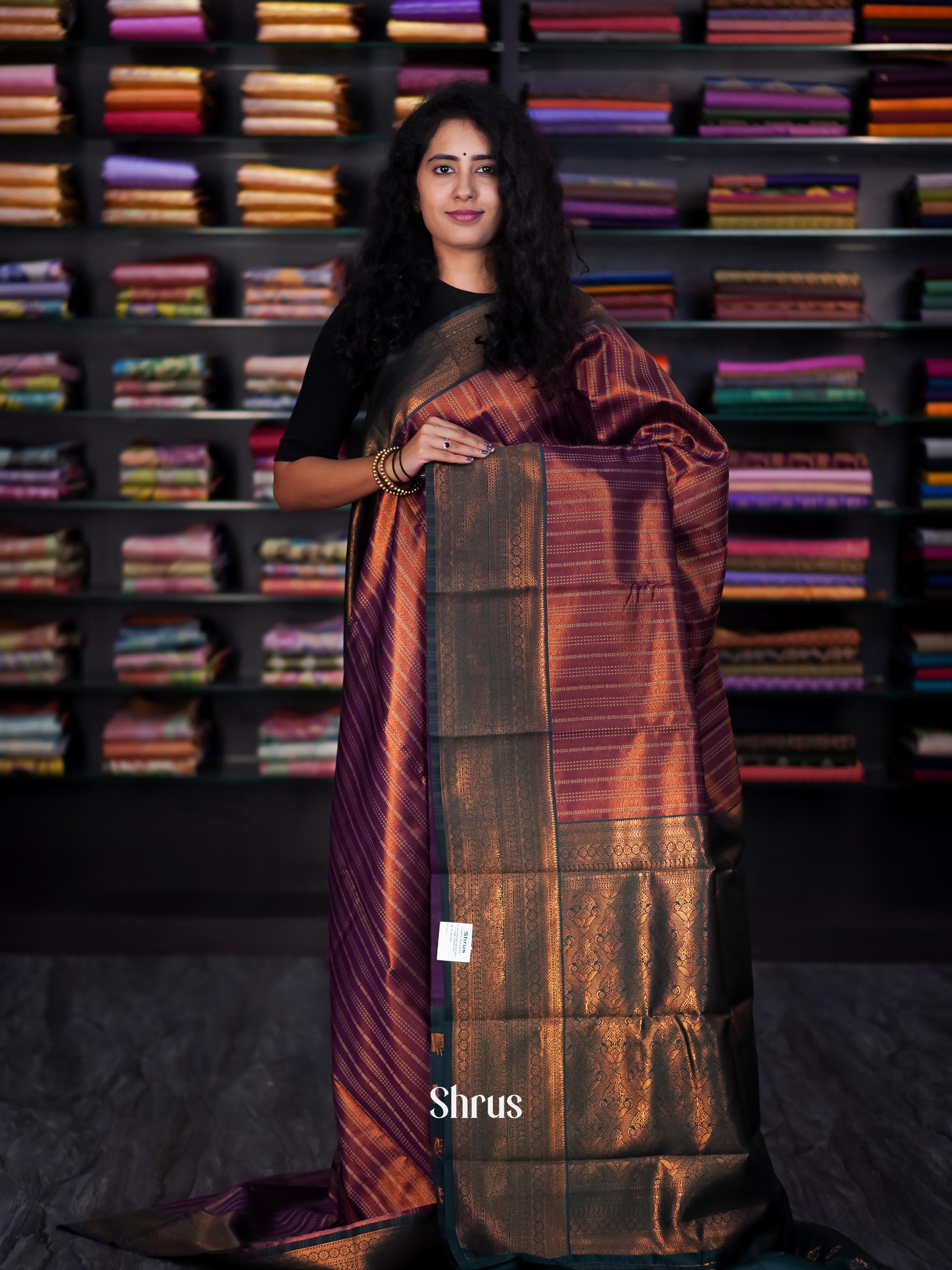 Brown & Green - Semi Arani Silk Saree - Shop on ShrusEternity.com
