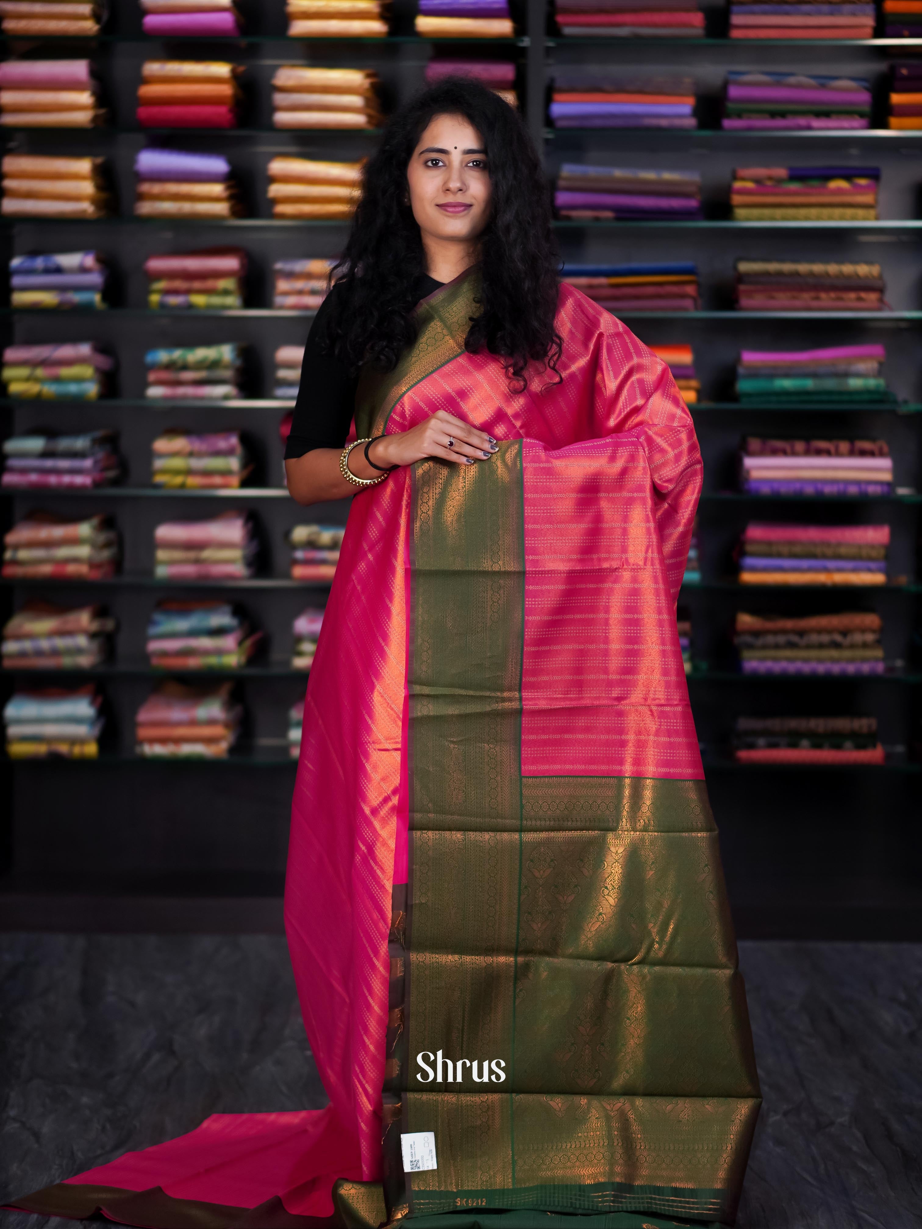Pink & Green - Semi Arani Silk Saree - Shop on ShrusEternity.com