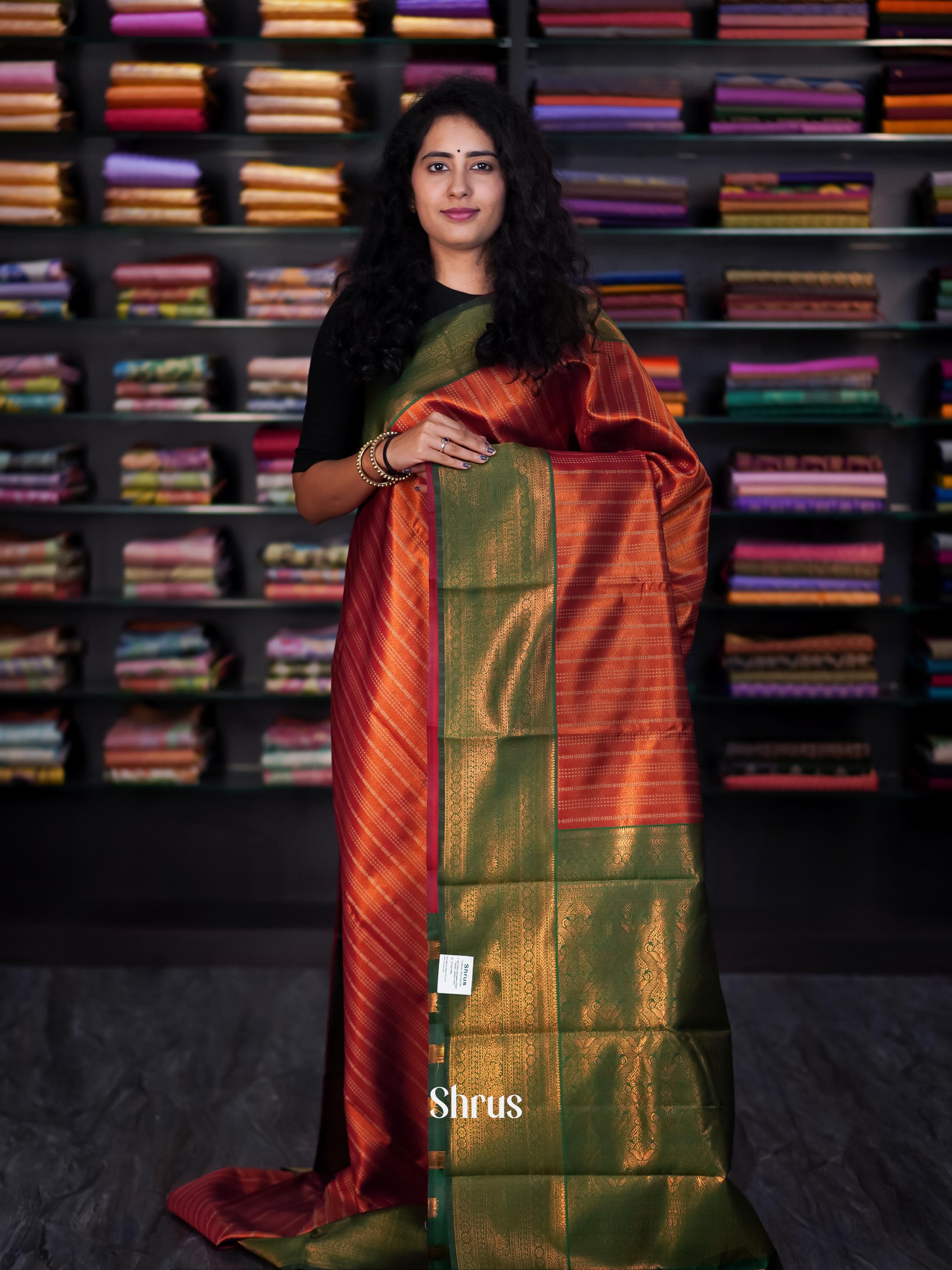 Brown & Green - Semi Arani Silk Saree - Shop on ShrusEternity.com