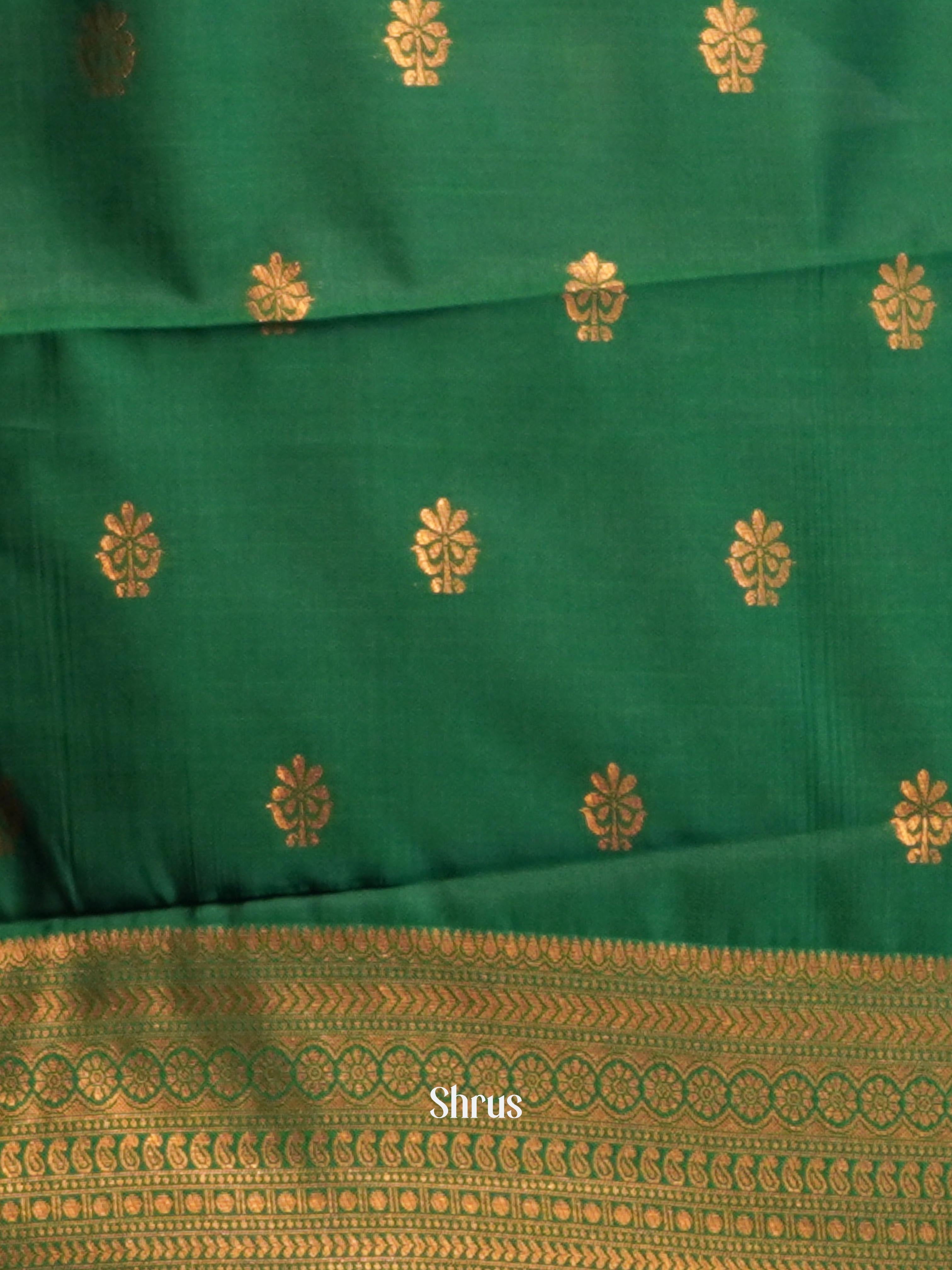 Beige & Green- Semi Arani Silk Saree - Shop on ShrusEternity.com
