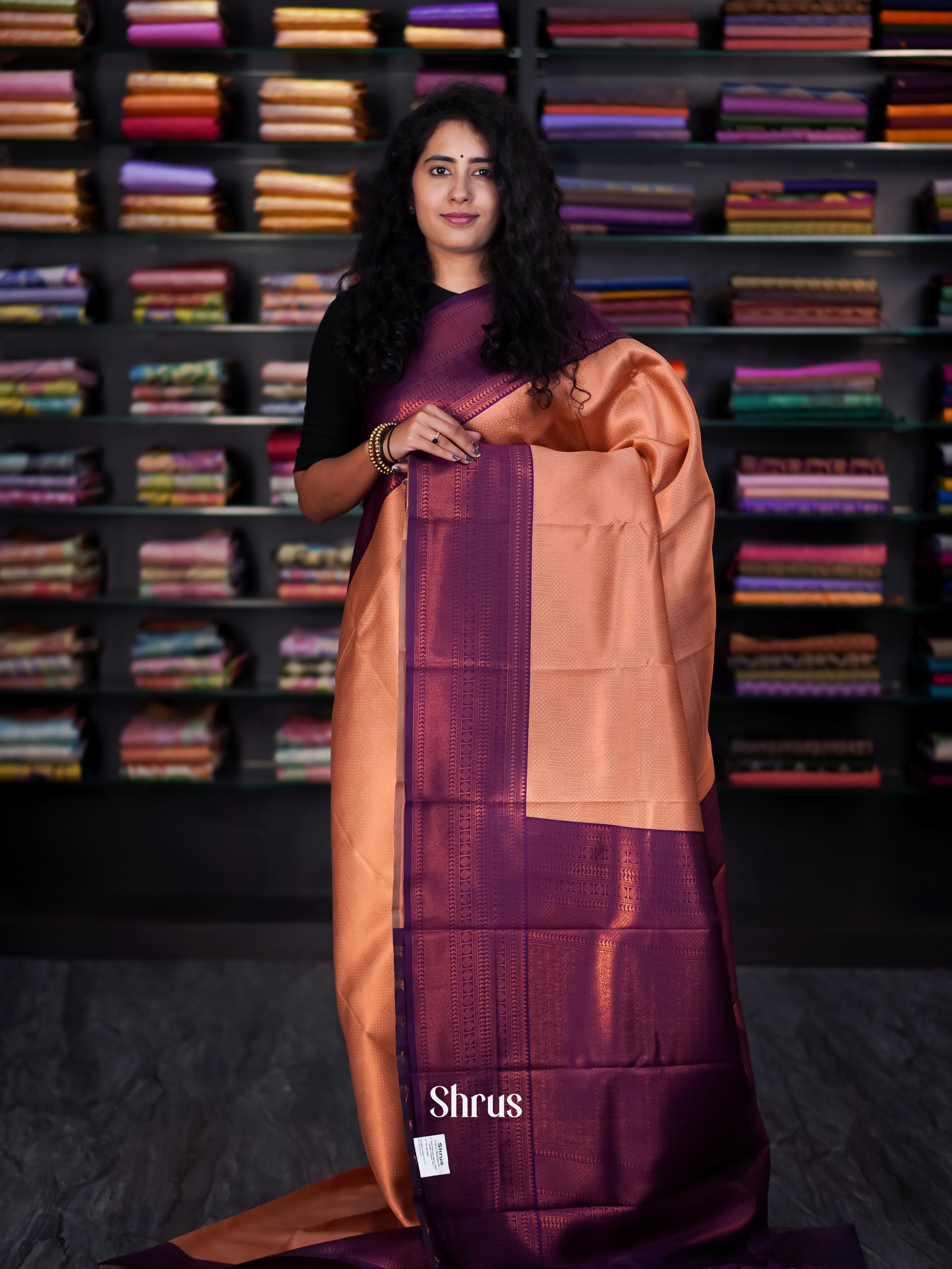 Peach & Purple - Semi Arani Silk Saree - Shop on ShrusEternity.com
