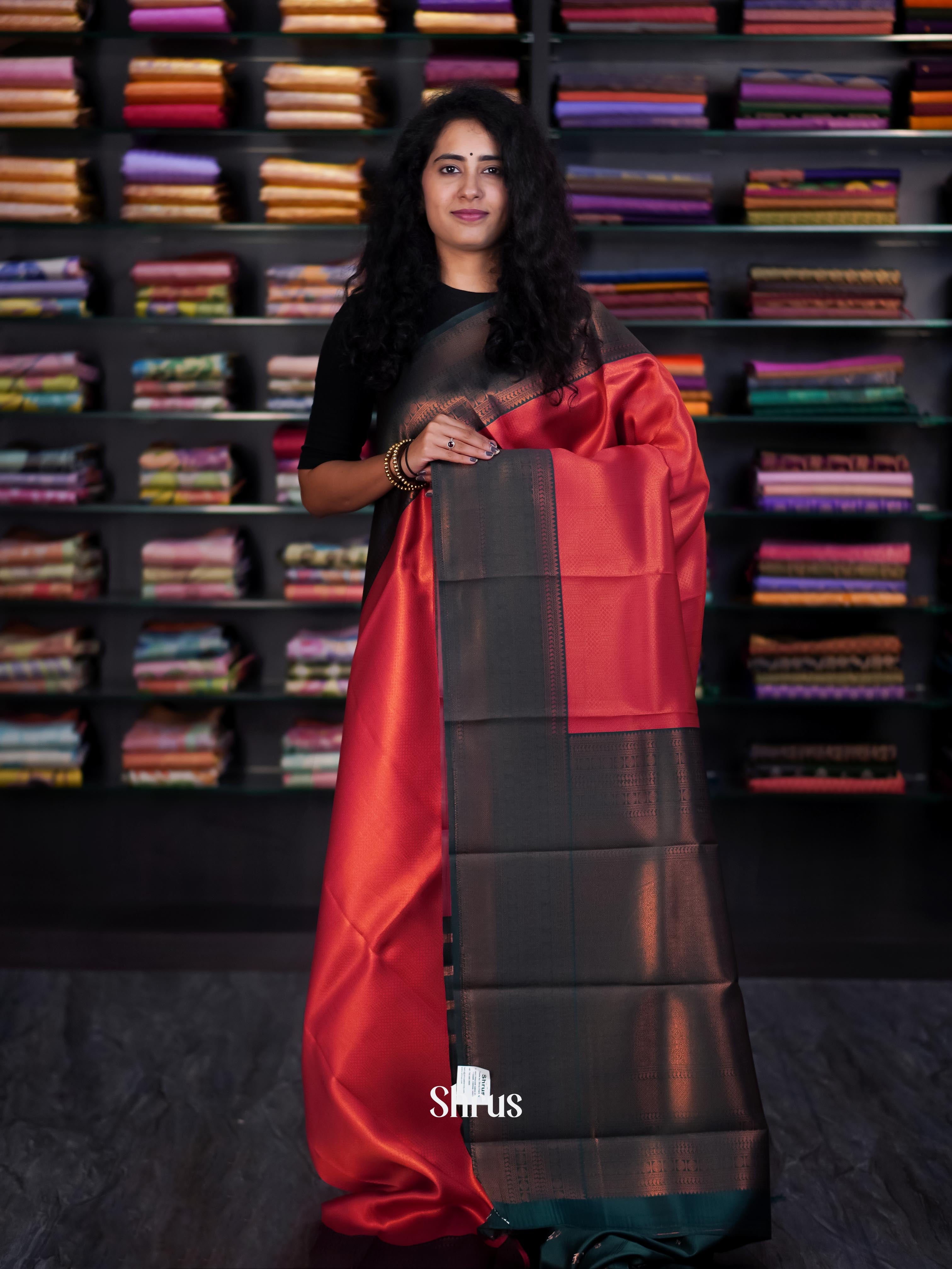 Red & Green - Semi Arani Silk Saree - Shop on ShrusEternity.com