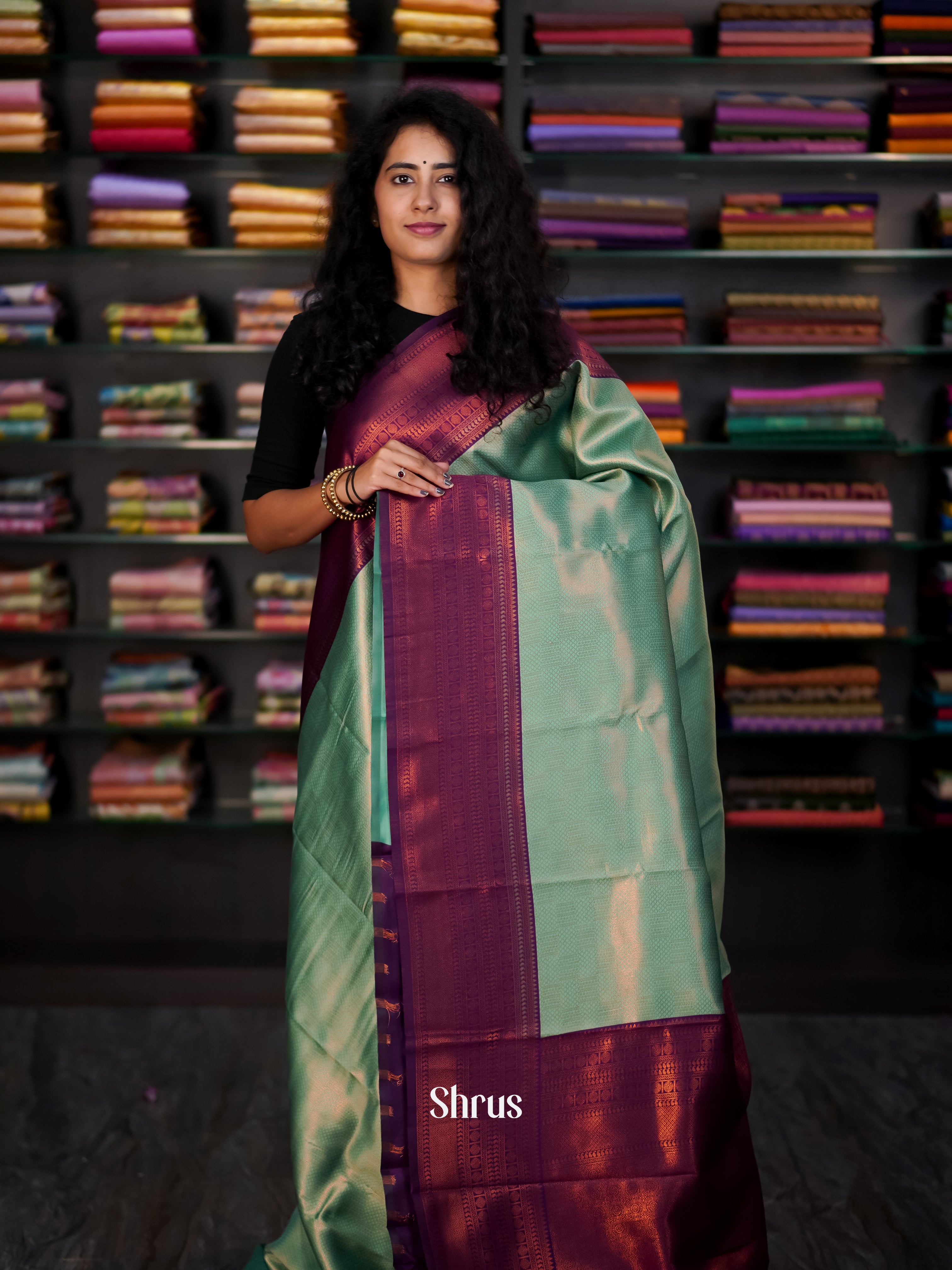Pastel Green & Purple- Semi Arani Silk Saree - Shop on ShrusEternity.com