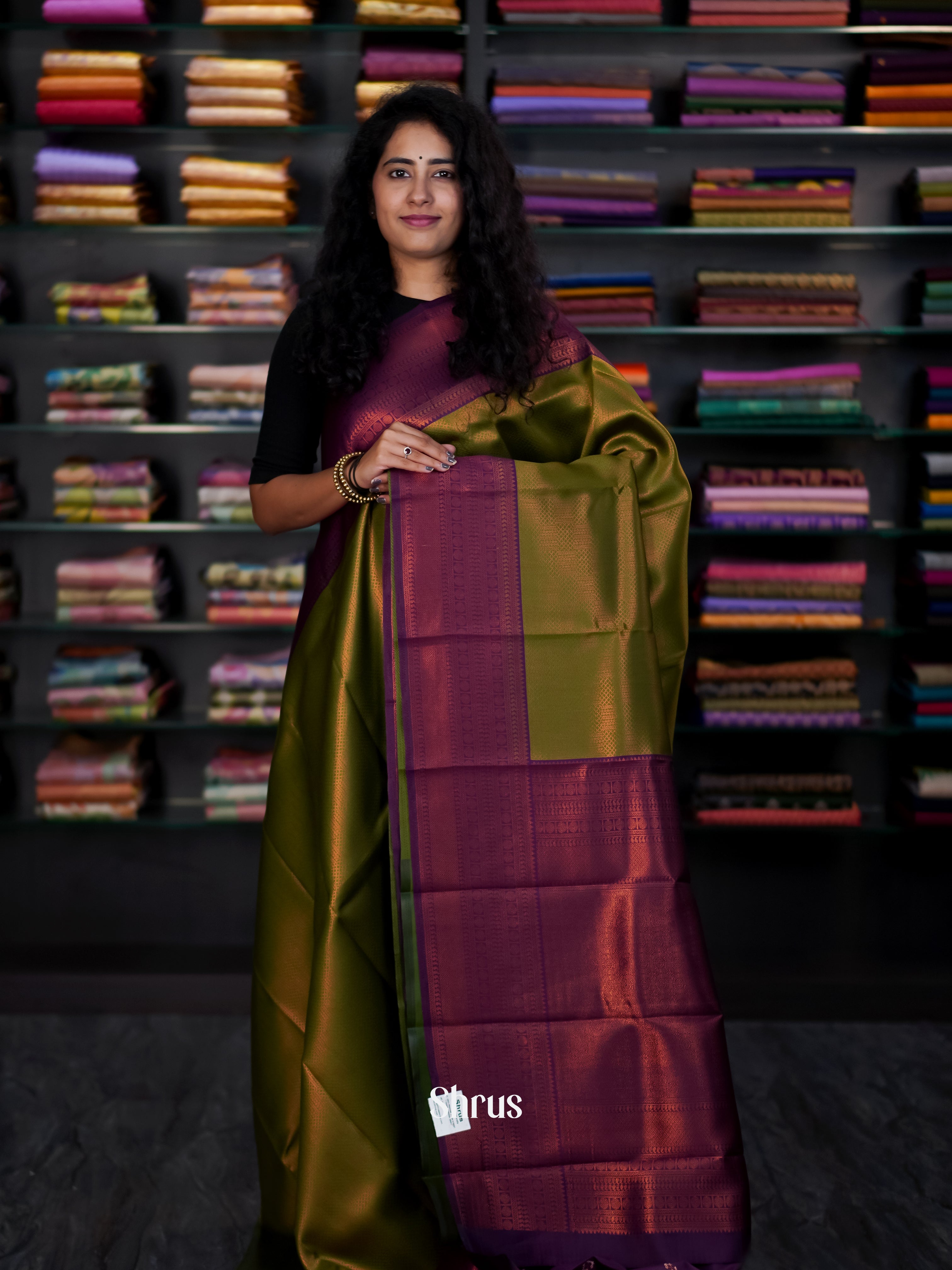 Green & Purple - Semi Arani Silk Saree - Shop on ShrusEternity.com