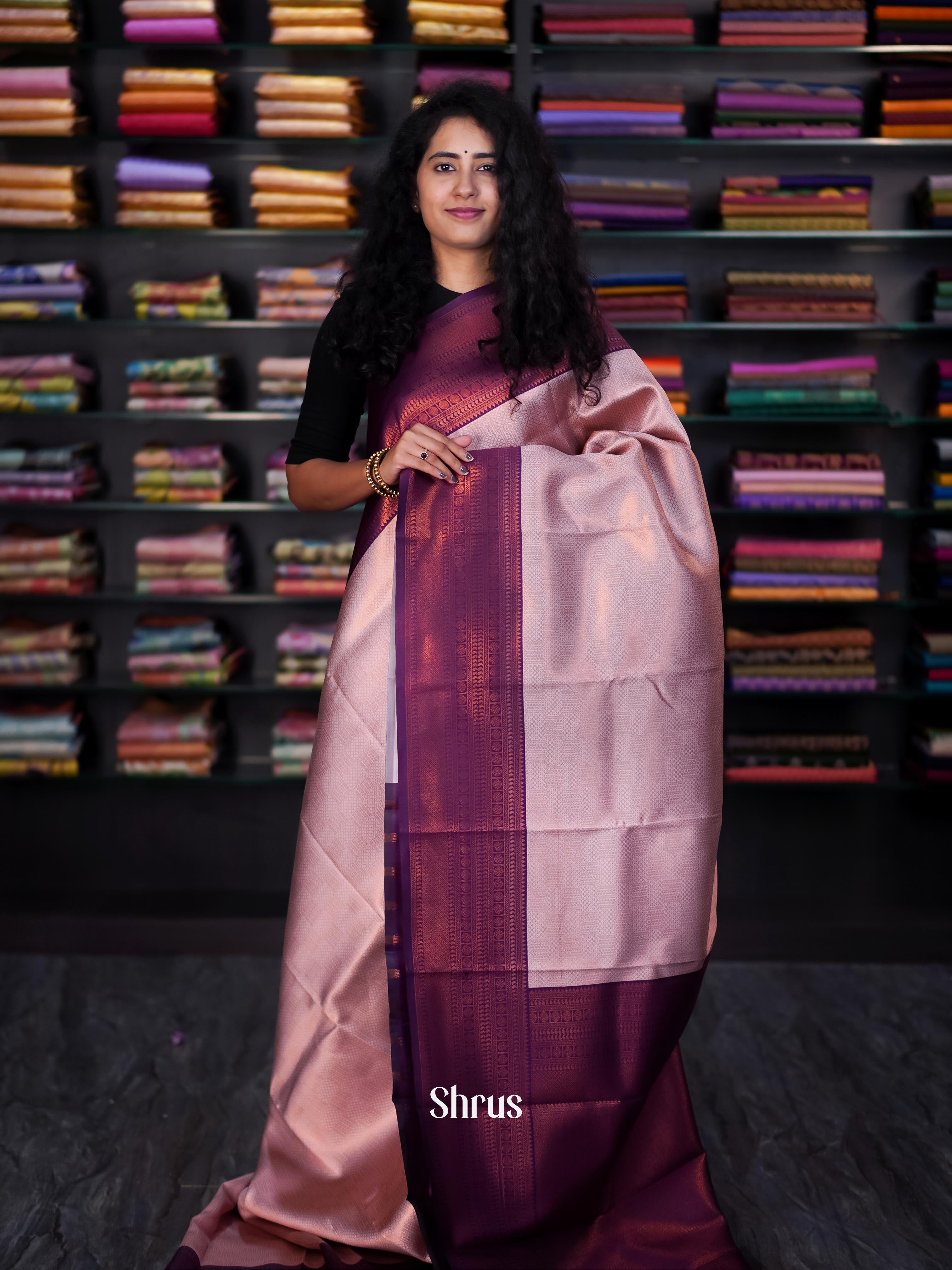mild Lavender & Violet - Semi Arani Silk Saree - Shop on ShrusEternity.com