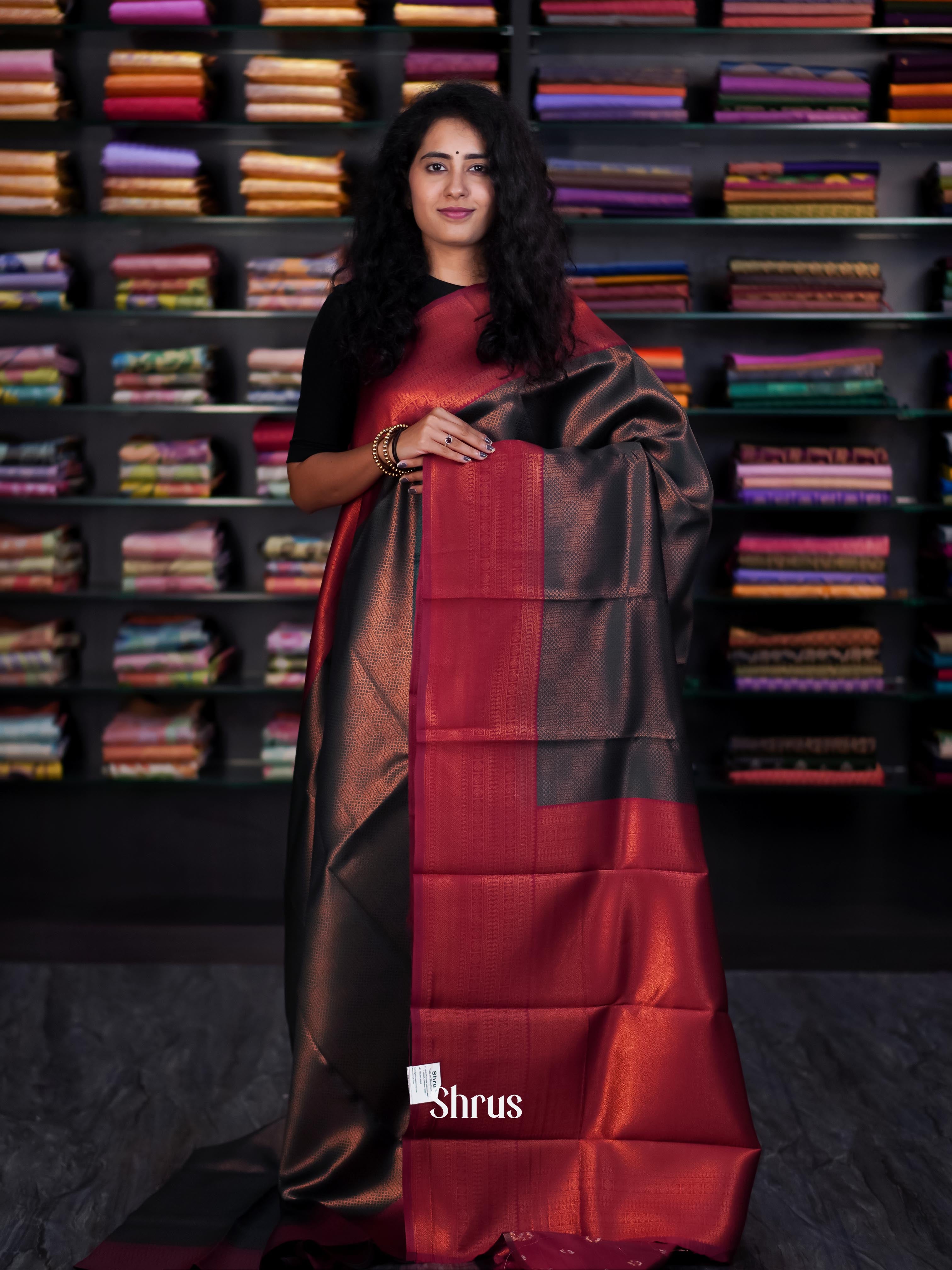 Blue & Maroon - Semi Arani Silk Saree - Shop on ShrusEternity.com