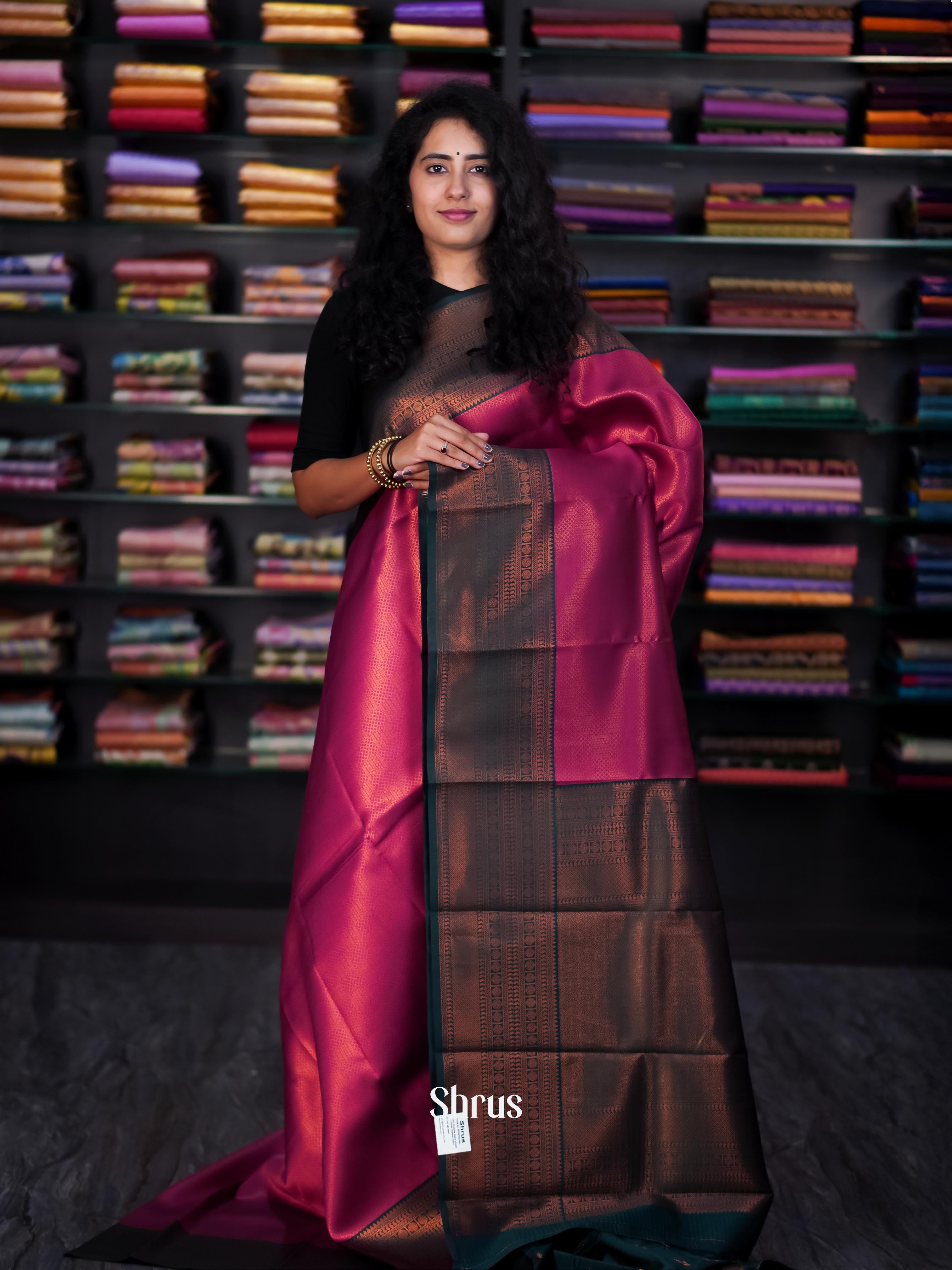 Wine & Green- Semi Arani Silk Saree - Shop on ShrusEternity.com