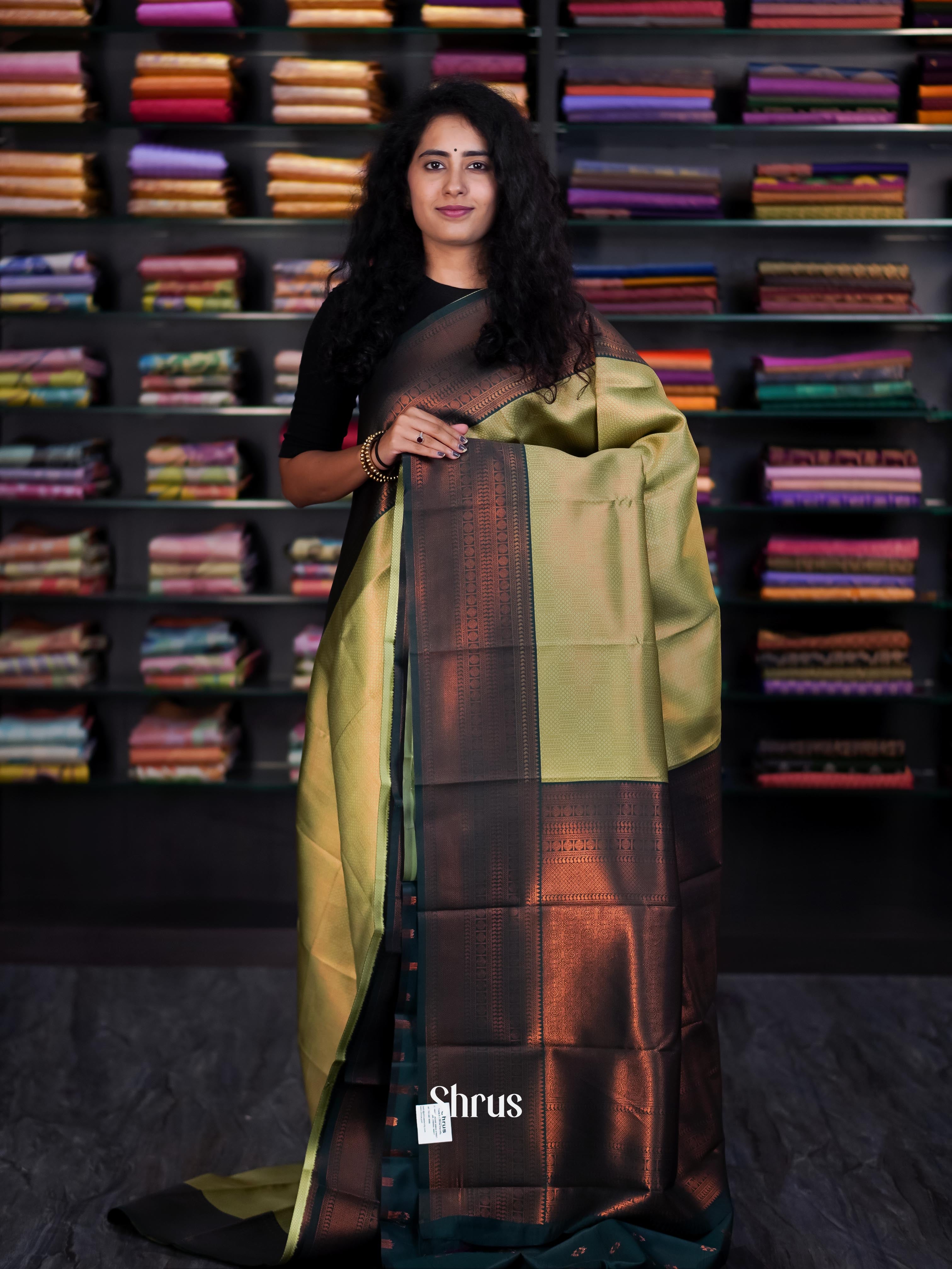 Light Green & Green - Semi Arani Silk Saree - Shop on ShrusEternity.com